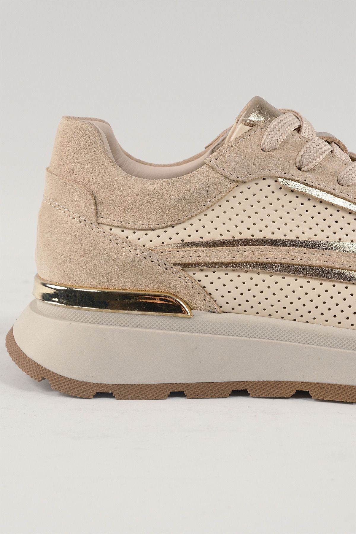 Rosalind Bej Süet Deri Kadın Sneakers, Hakiki Deri, Günlük Ayakkabı, Spor Ayakkabı 24049