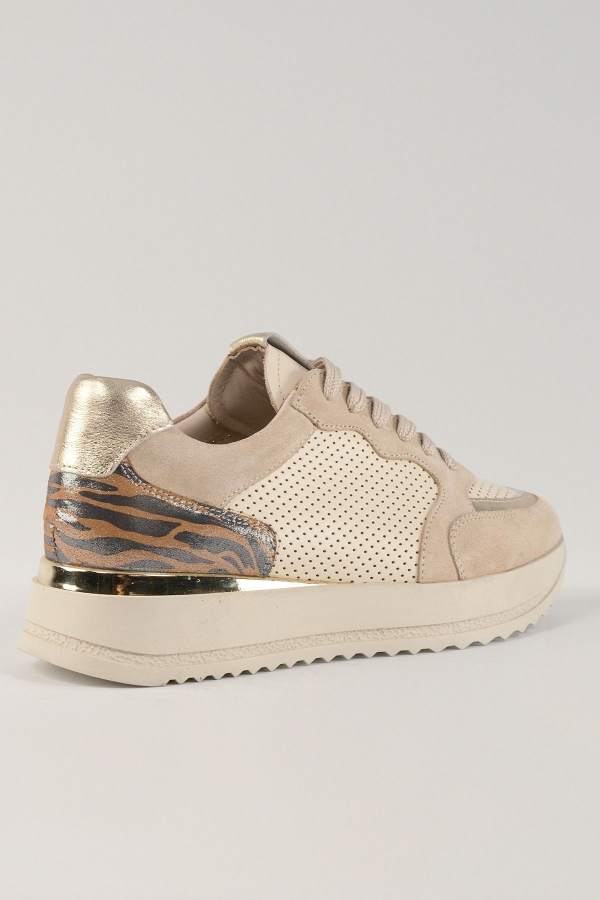 Lavinia Bej Desenli Deri Kadın Sneakers, Hakiki Deri, Günlük Ayakkabı, Spor Ayakkabı 25081