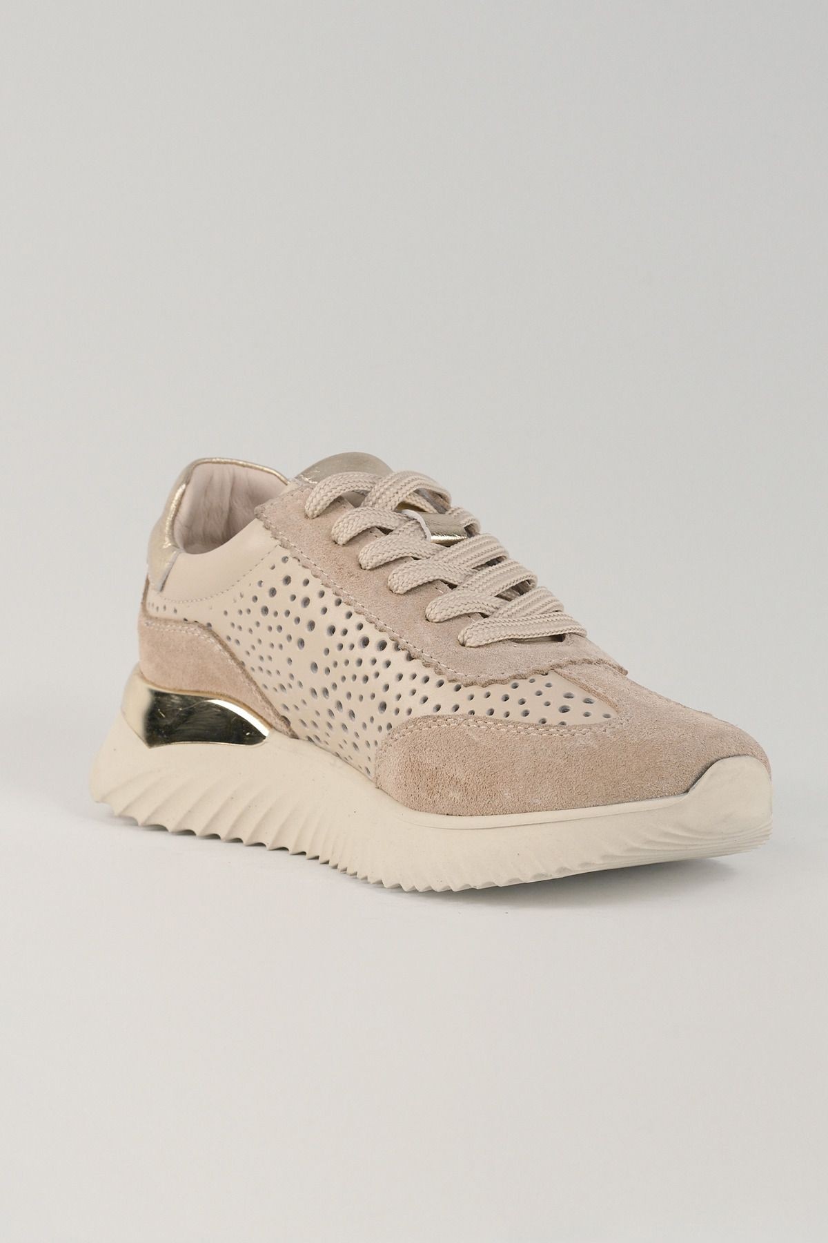 Caterina Bej Deri Kadın Sneakers, Hakiki Deri, Günlük Ayakkabı, Spor Ayakkabı 25070