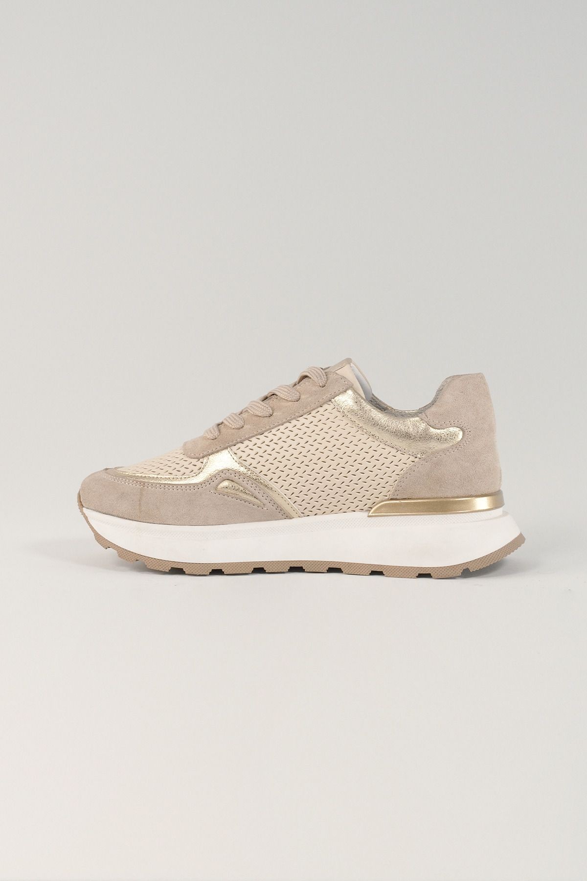 Madeleine Bej Deri Kadın Sneakers, Hakiki Deri, Günlük Ayakkabı, Spor Ayakkabı 24040