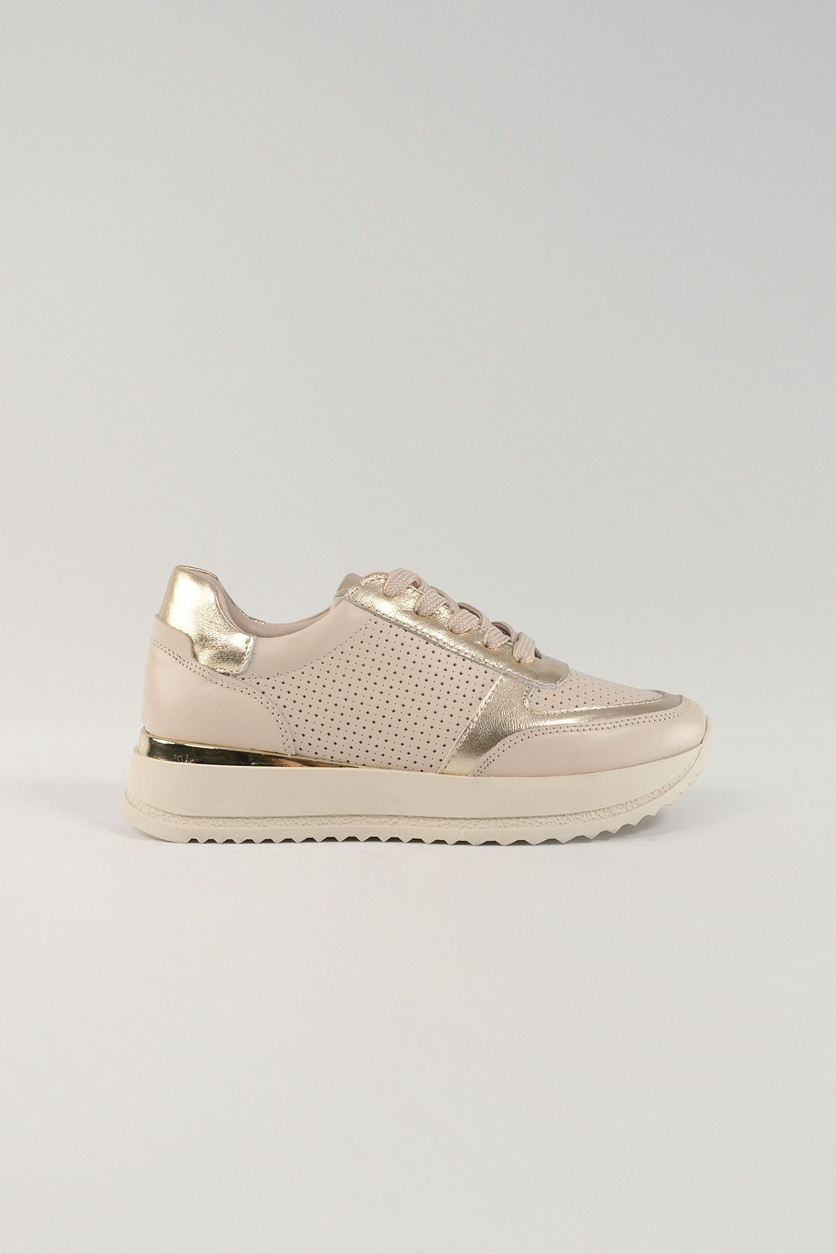 Sabine Bej Deri Kadın Sneakers, Hakiki Deri, Günlük Ayakkabı, Spor Ayakkabı 25082
