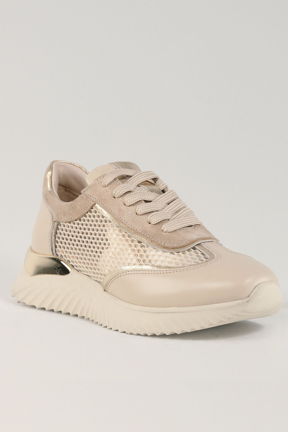 Rosalba Bej Deri Kadın Sneakers, Hakiki Deri, Günlük Ayakkabı, Spor Ayakkabı 25076