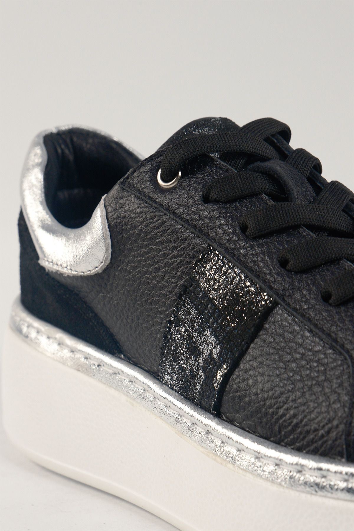 Marcella Siyah Deri Kadın Sneakers, Hakiki Deri, Günlük Ayakkabı, Spor Ayakkabı 25220