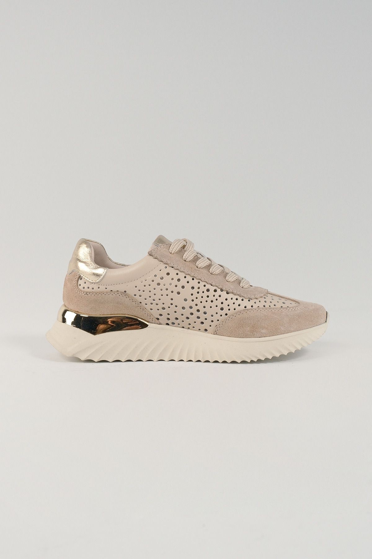 Caterina Bej Deri Kadın Sneakers, Hakiki Deri, Günlük Ayakkabı, Spor Ayakkabı 25070