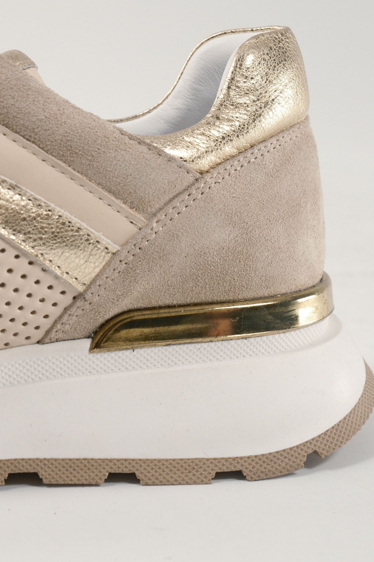 Flavia Bej Deri Kadın Sneakers, Hakiki Deri, Günlük Ayakkabı, Spor Ayakkabı 24046