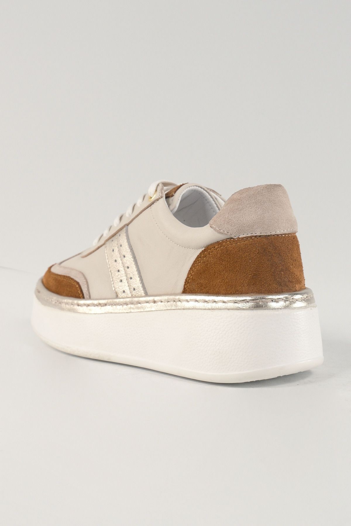 Margaux Bej Deri Kadın Sneakers, Hakiki Deri, Günlük Ayakkabı, Spor Ayakkabı 25221