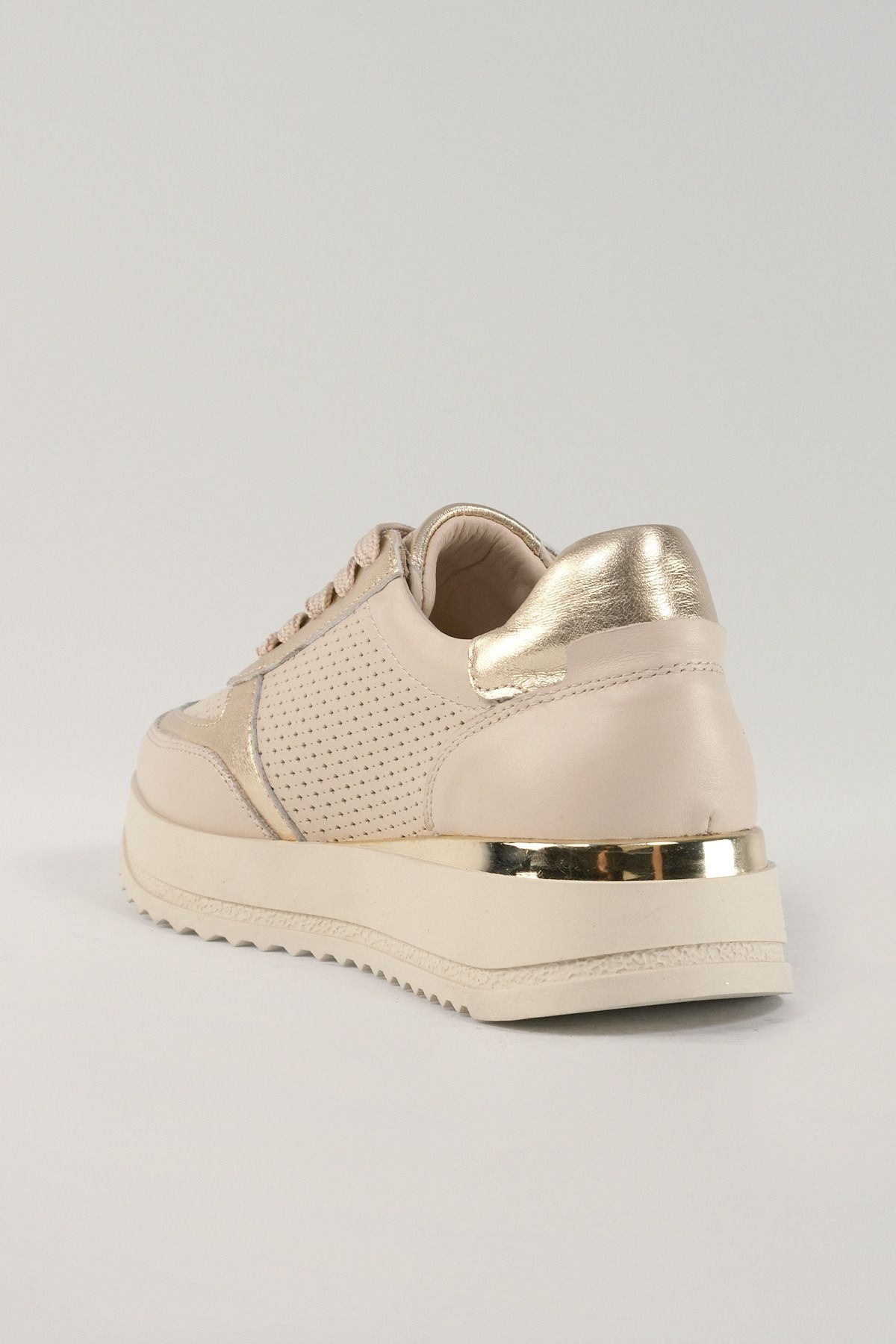 Sabine Bej Deri Kadın Sneakers, Hakiki Deri, Günlük Ayakkabı, Spor Ayakkabı 25082
