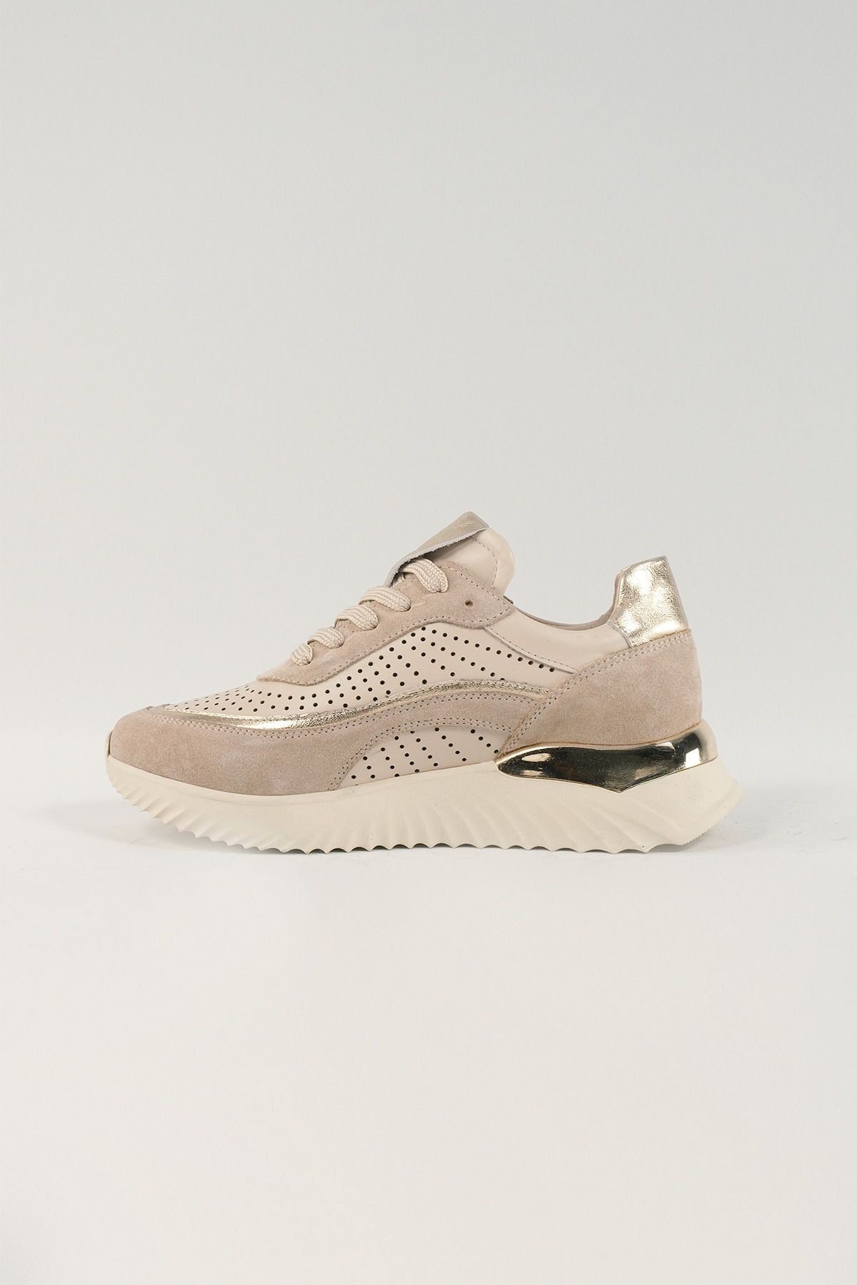 Delphine Bej Süet Deri Kadın Sneakers, Hakiki Deri, Günlük Ayakkabı, Spor Ayakkabı 25078
