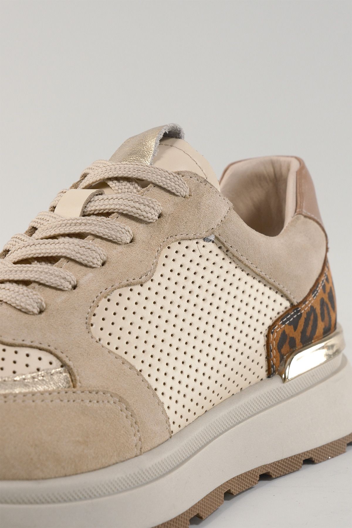 Donatella Bej Deri Kadın Sneakers, Hakiki Deri, Günlük Ayakkabı, Spor Ayakkabı 25452