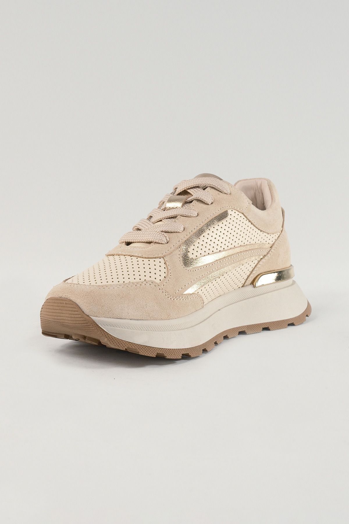 Rosalind Bej Süet Deri Kadın Sneakers, Hakiki Deri, Günlük Ayakkabı, Spor Ayakkabı 24049