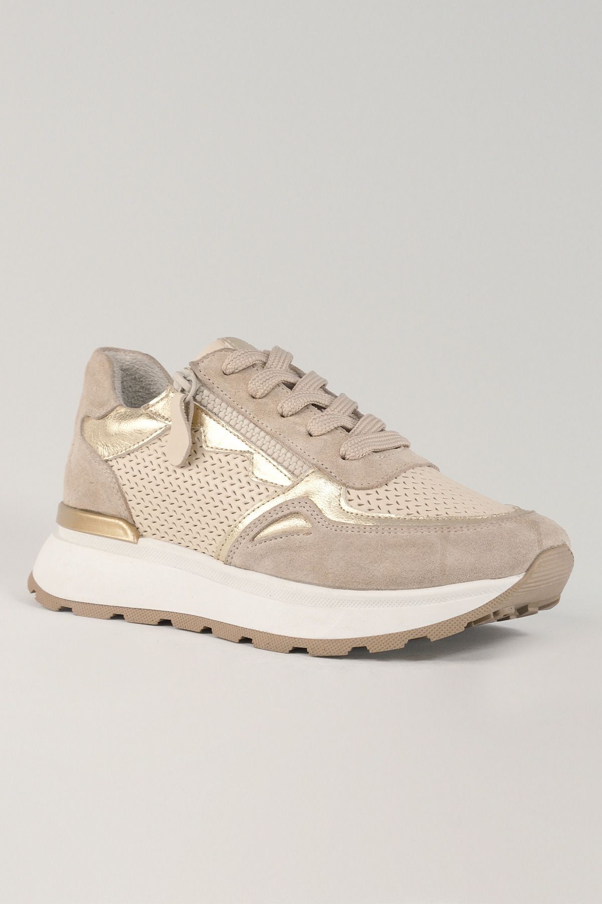 Madeleine Bej Deri Kadın Sneakers, Hakiki Deri, Günlük Ayakkabı, Spor Ayakkabı 24040