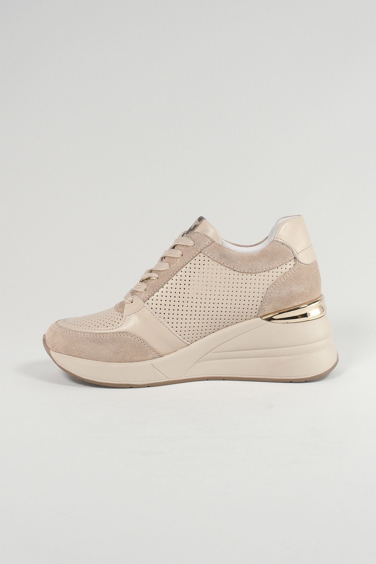 Claudette Bej Deri Kadın Sneakers, Hakiki Deri, Günlük Ayakkabı, Spor Ayakkabı 24221