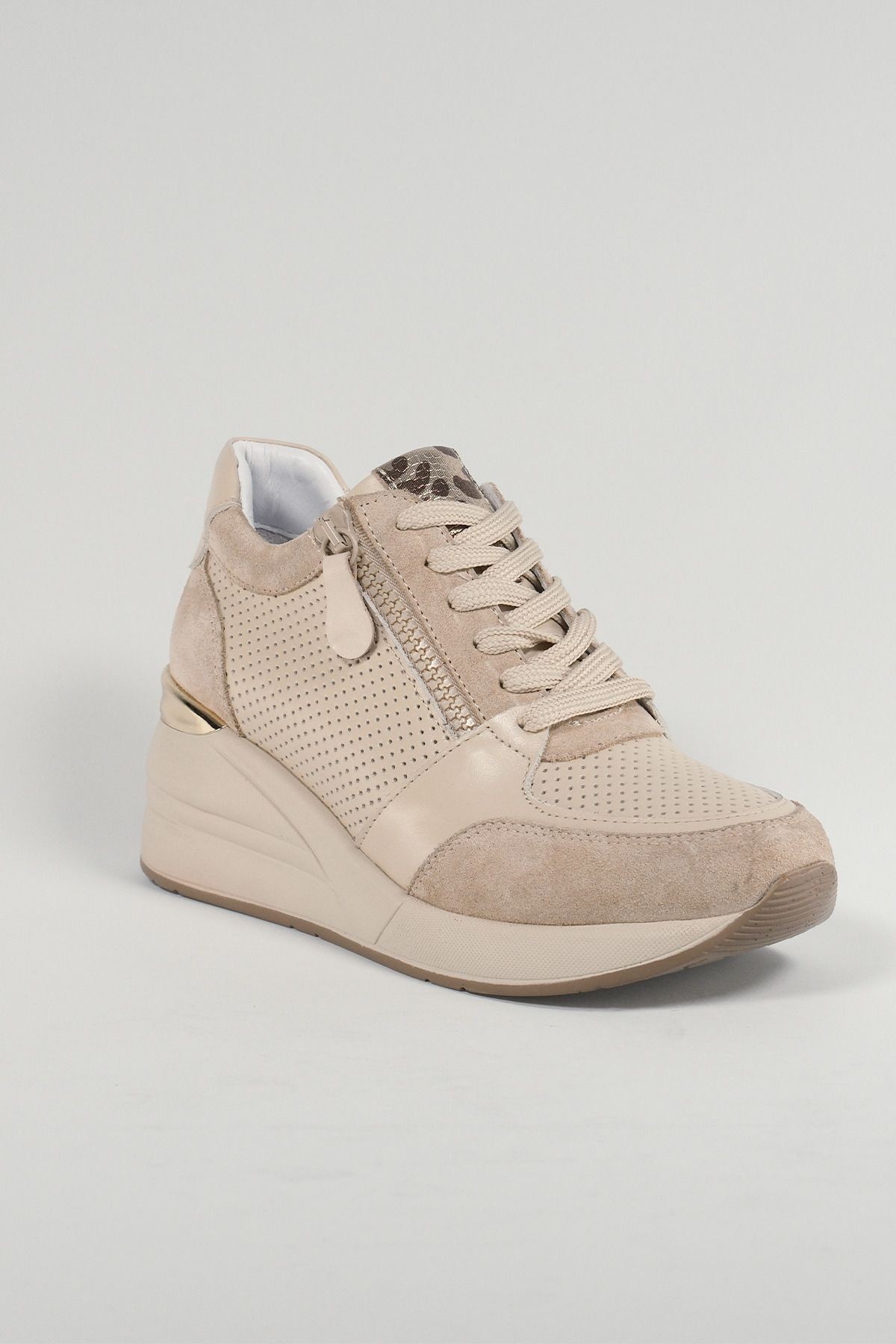 Claudette Bej Deri Kadın Sneakers, Hakiki Deri, Günlük Ayakkabı, Spor Ayakkabı 24221