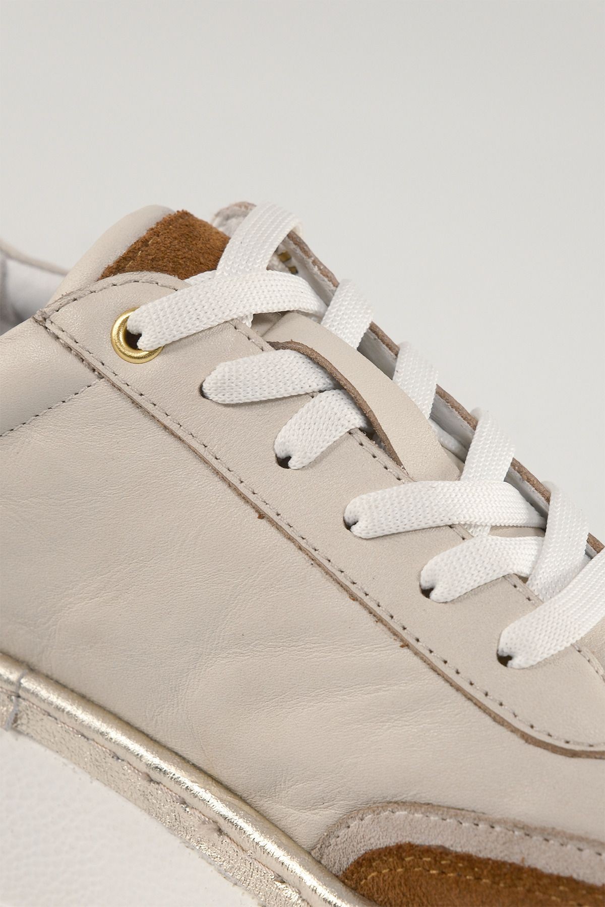 Margaux Bej Deri Kadın Sneakers, Hakiki Deri, Günlük Ayakkabı, Spor Ayakkabı 25221