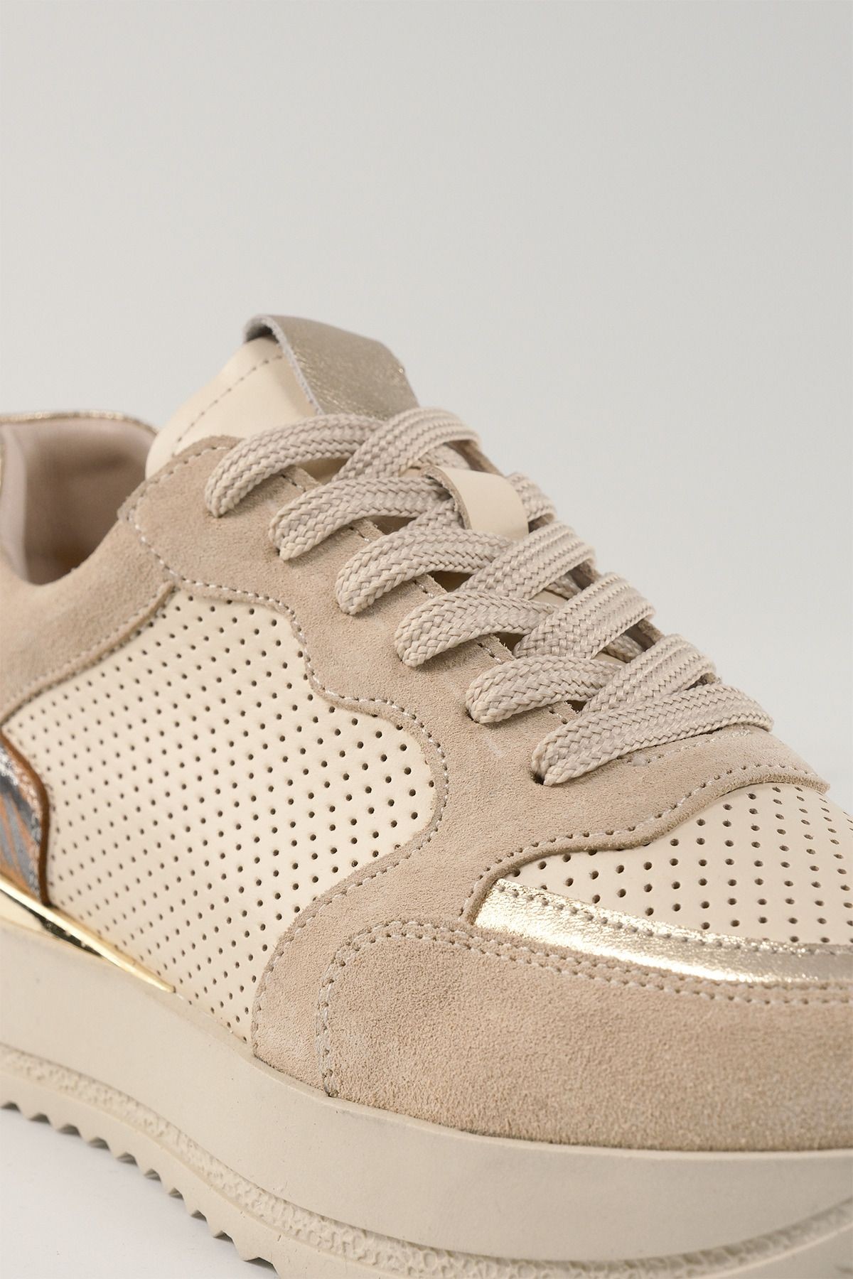 Lavinia Bej Desenli Deri Kadın Sneakers, Hakiki Deri, Günlük Ayakkabı, Spor Ayakkabı 25081