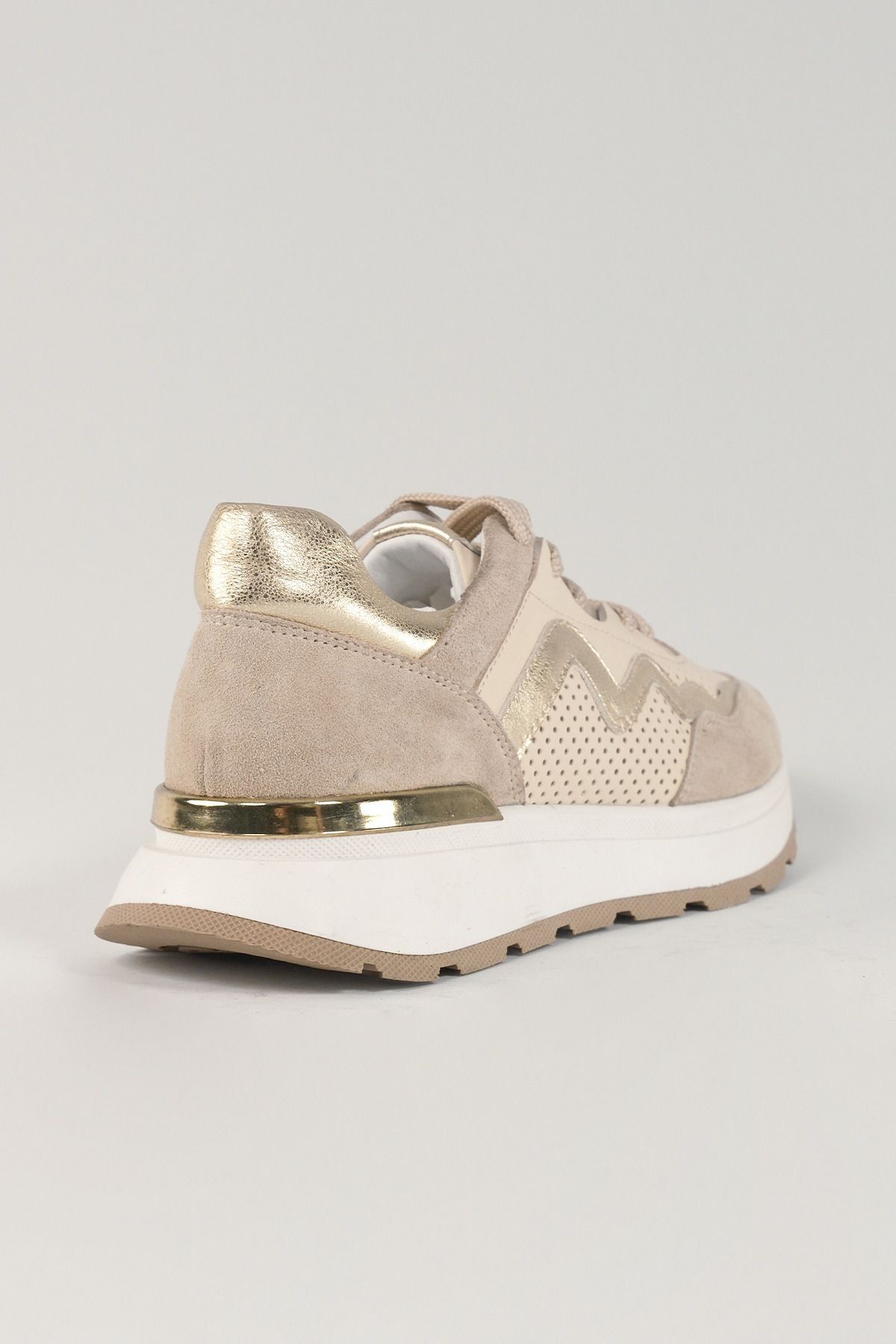 Flavia Bej Deri Kadın Sneakers, Hakiki Deri, Günlük Ayakkabı, Spor Ayakkabı 24046