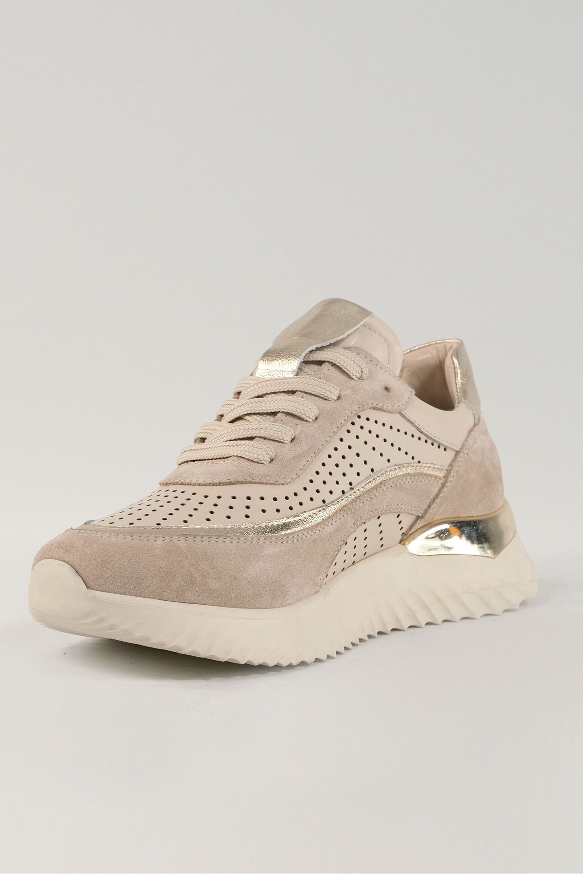 Delphine Bej Süet Deri Kadın Sneakers, Hakiki Deri, Günlük Ayakkabı, Spor Ayakkabı 25078
