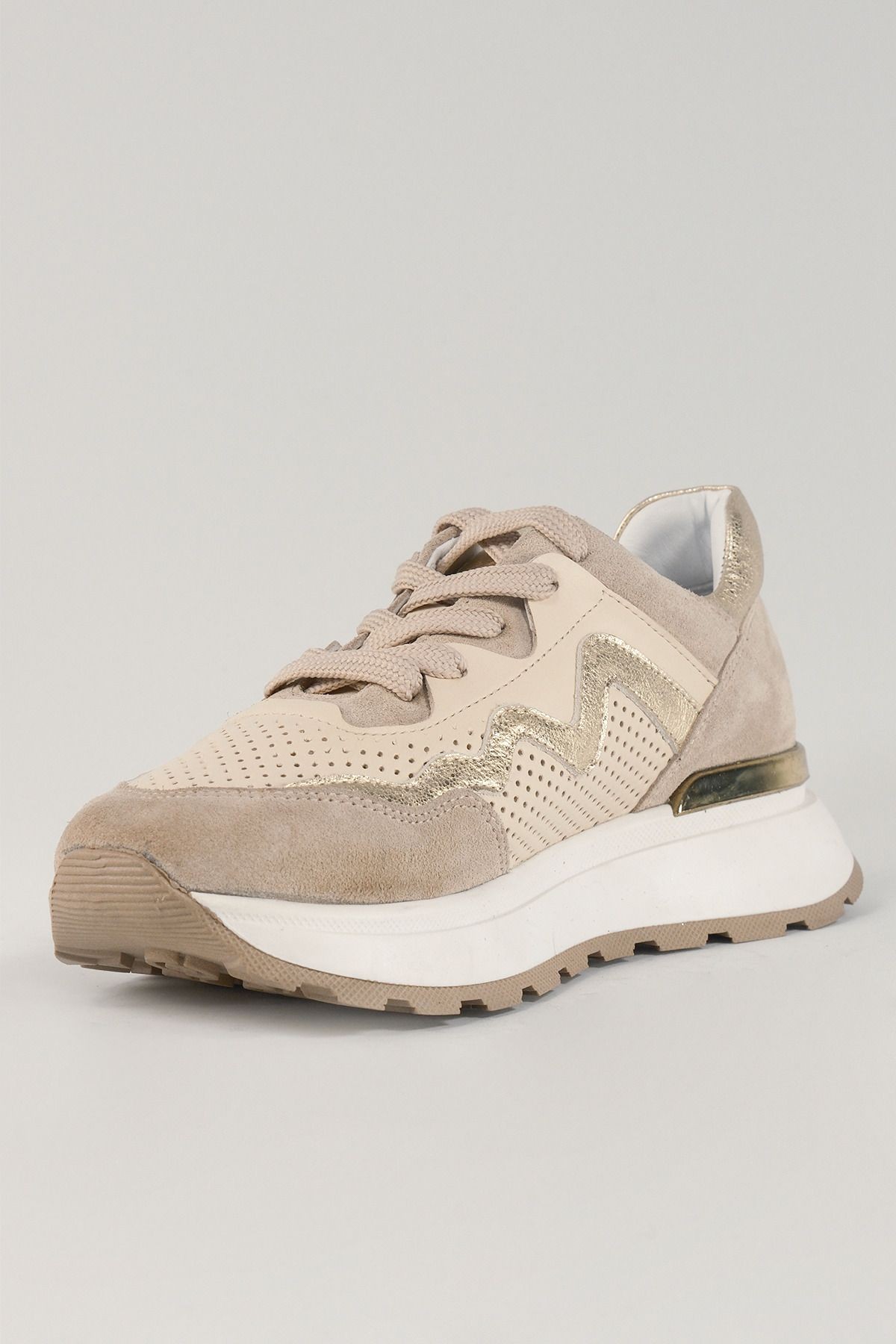 Flavia Bej Deri Kadın Sneakers, Hakiki Deri, Günlük Ayakkabı, Spor Ayakkabı 24046