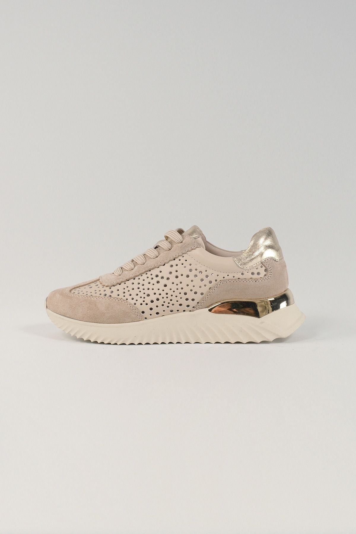 Caterina Bej Deri Kadın Sneakers, Hakiki Deri, Günlük Ayakkabı, Spor Ayakkabı 25070
