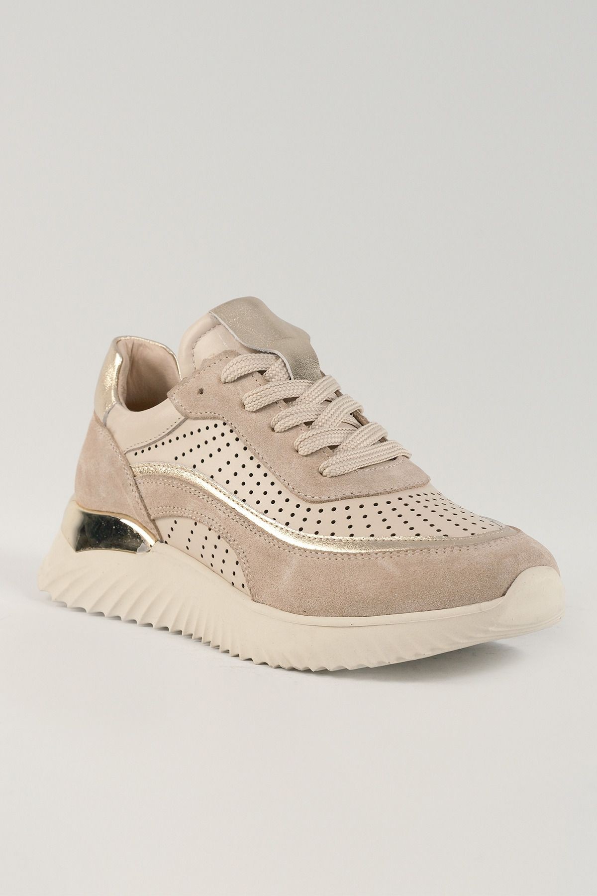Delphine Bej Süet Deri Kadın Sneakers, Hakiki Deri, Günlük Ayakkabı, Spor Ayakkabı 25078