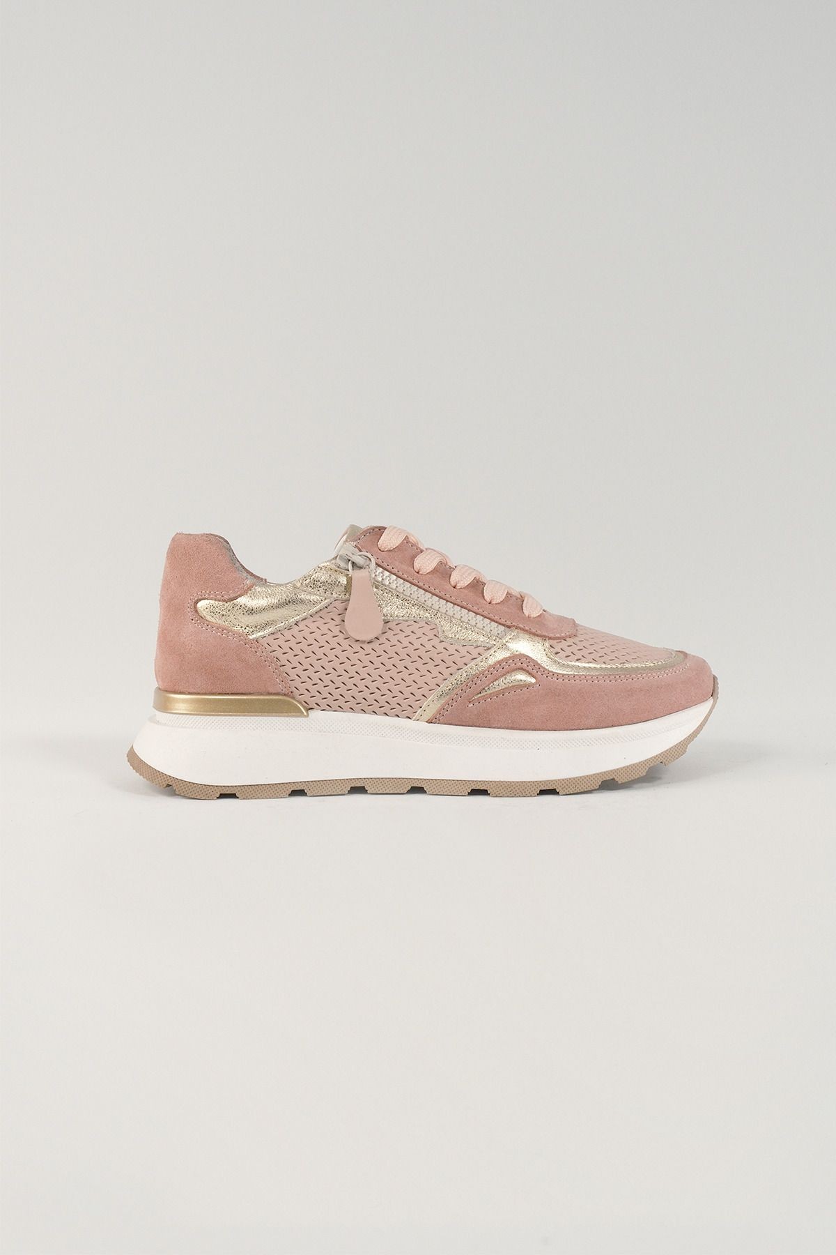 Madeleine Pudra Pembe Deri Kadın Sneakers, Hakiki Deri, Günlük Ayakkabı, Spor Ayakkabı 24040