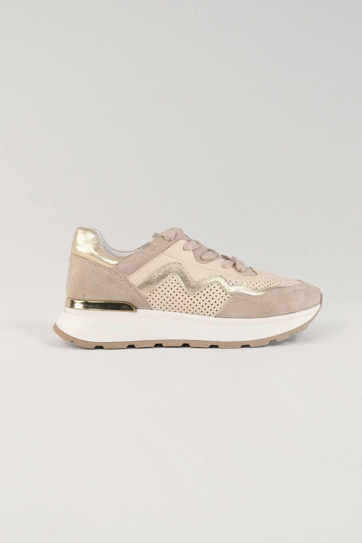 Flavia Bej Deri Kadın Sneakers, Hakiki Deri, Günlük Ayakkabı, Spor Ayakkabı 24046