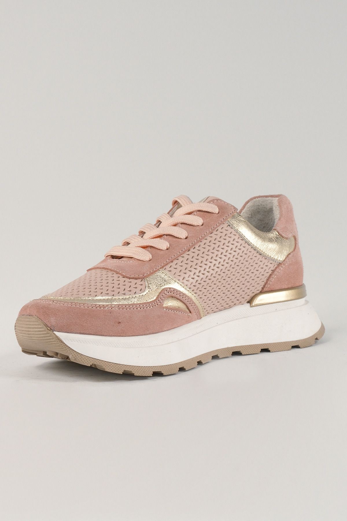 Madeleine Pudra Pembe Deri Kadın Sneakers, Hakiki Deri, Günlük Ayakkabı, Spor Ayakkabı 24040
