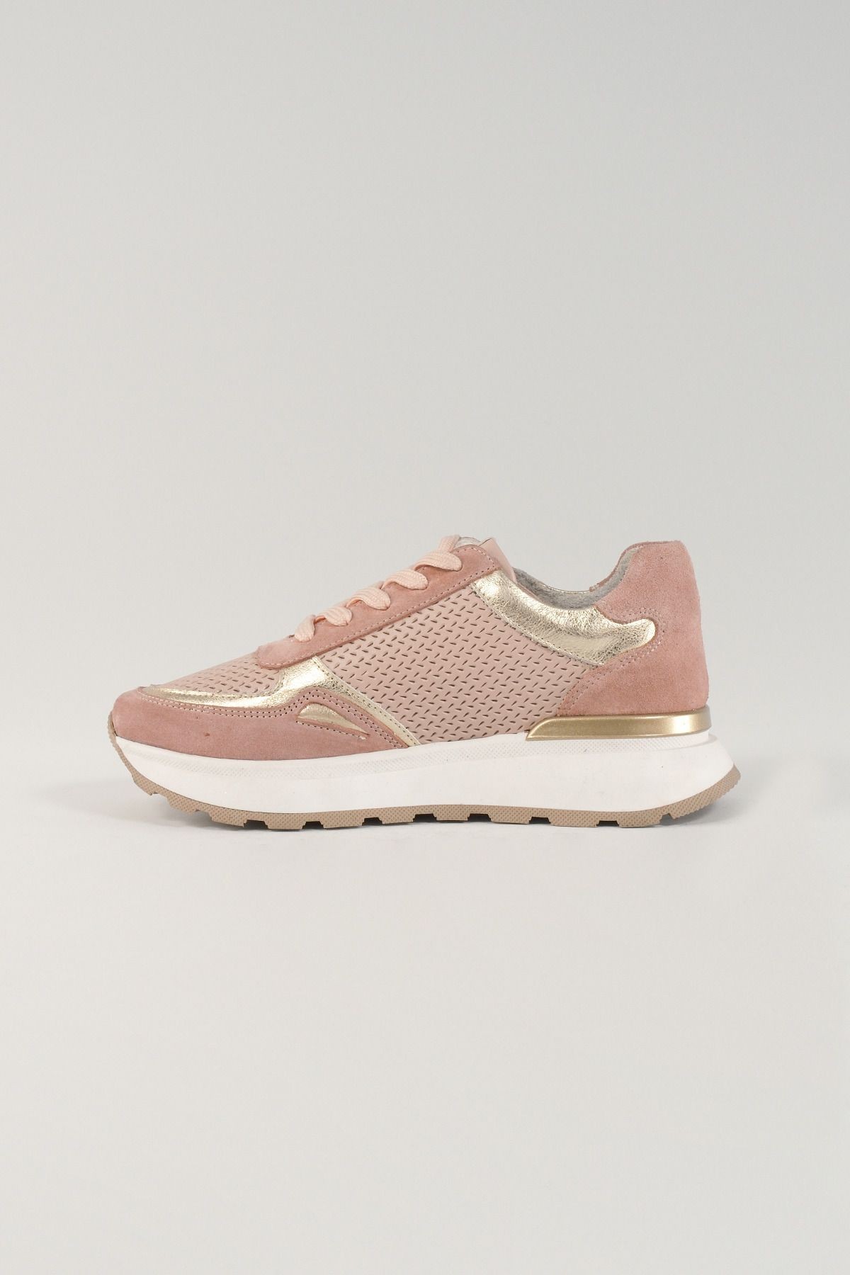 Madeleine Pudra Pembe Deri Kadın Sneakers, Hakiki Deri, Günlük Ayakkabı, Spor Ayakkabı 24040