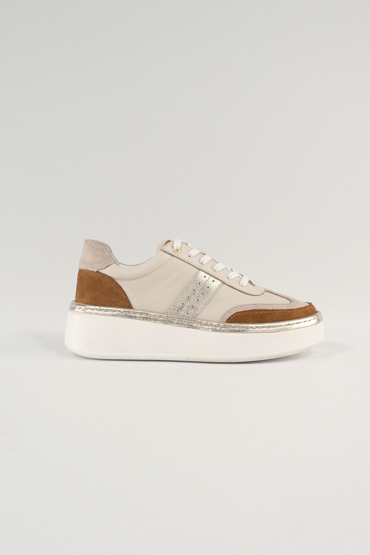 Margaux Bej Deri Kadın Sneakers, Hakiki Deri, Günlük Ayakkabı, Spor Ayakkabı 25221
