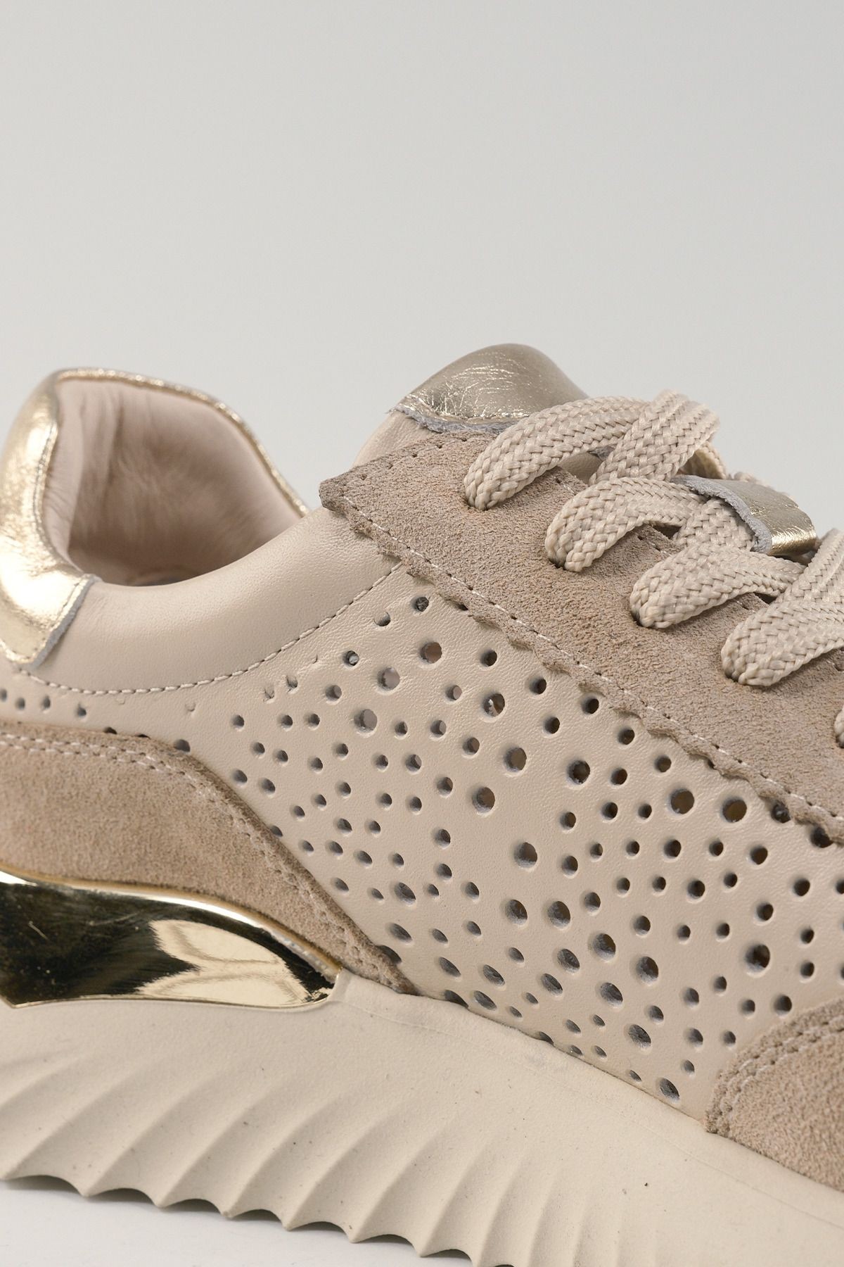 Caterina Bej Deri Kadın Sneakers, Hakiki Deri, Günlük Ayakkabı, Spor Ayakkabı 25070