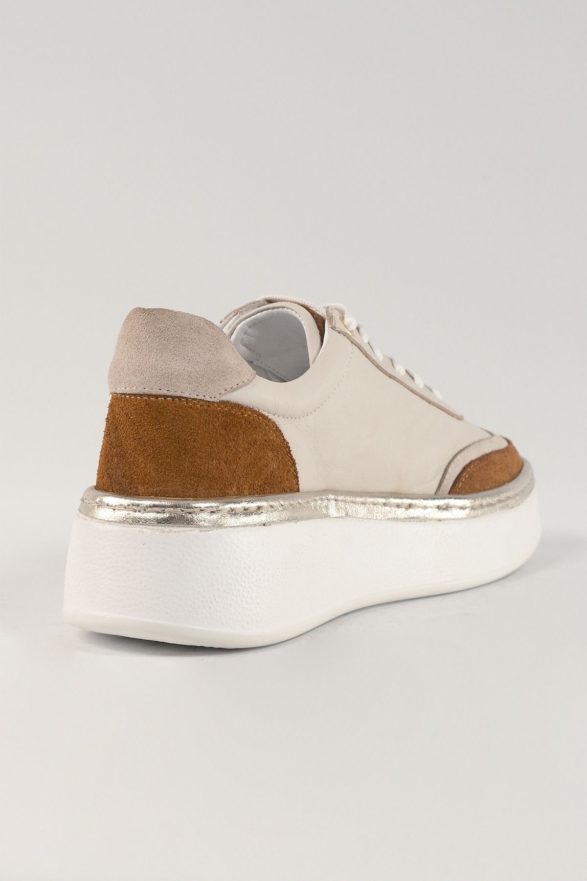 Margaux Bej Deri Kadın Sneakers, Hakiki Deri, Günlük Ayakkabı, Spor Ayakkabı 25221
