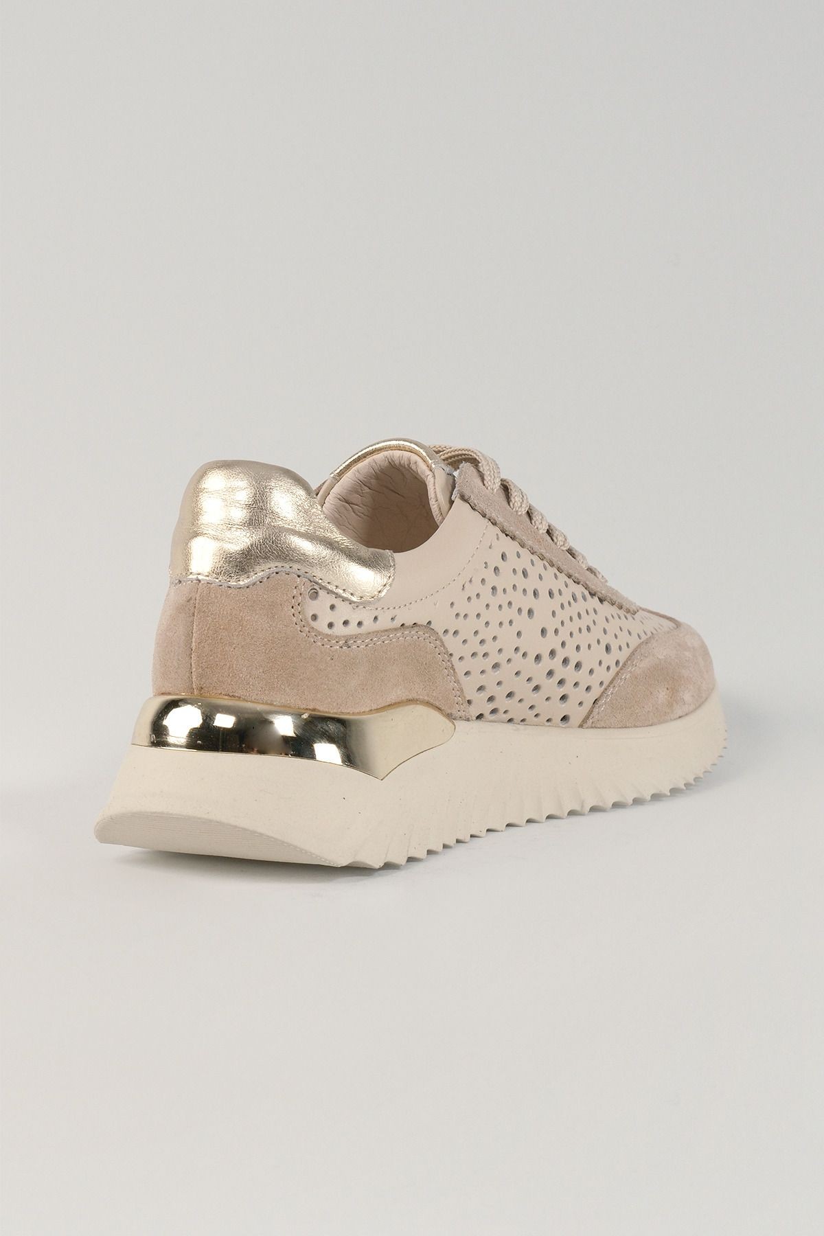 Caterina Bej Deri Kadın Sneakers, Hakiki Deri, Günlük Ayakkabı, Spor Ayakkabı 25070