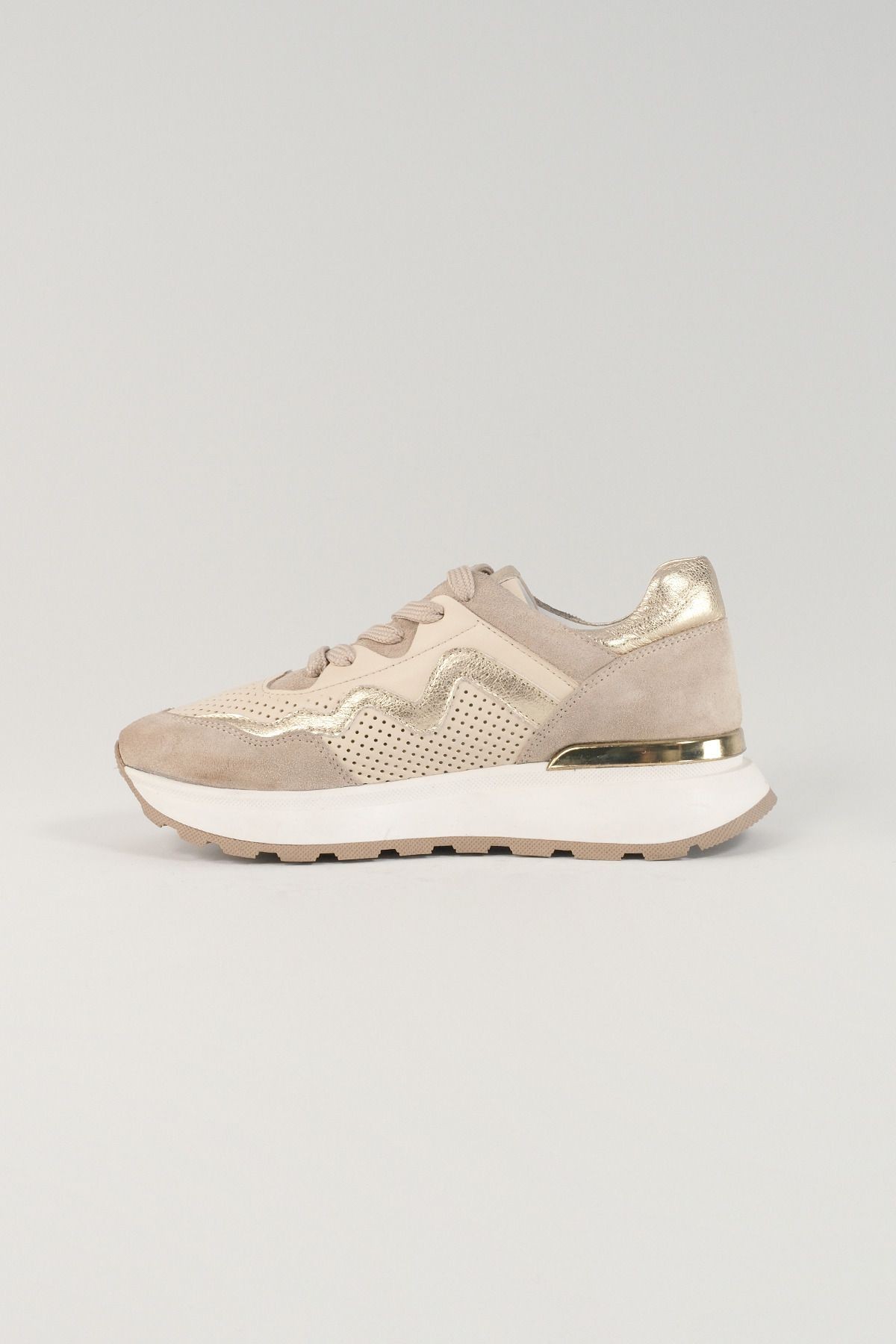 Flavia Bej Deri Kadın Sneakers, Hakiki Deri, Günlük Ayakkabı, Spor Ayakkabı 24046