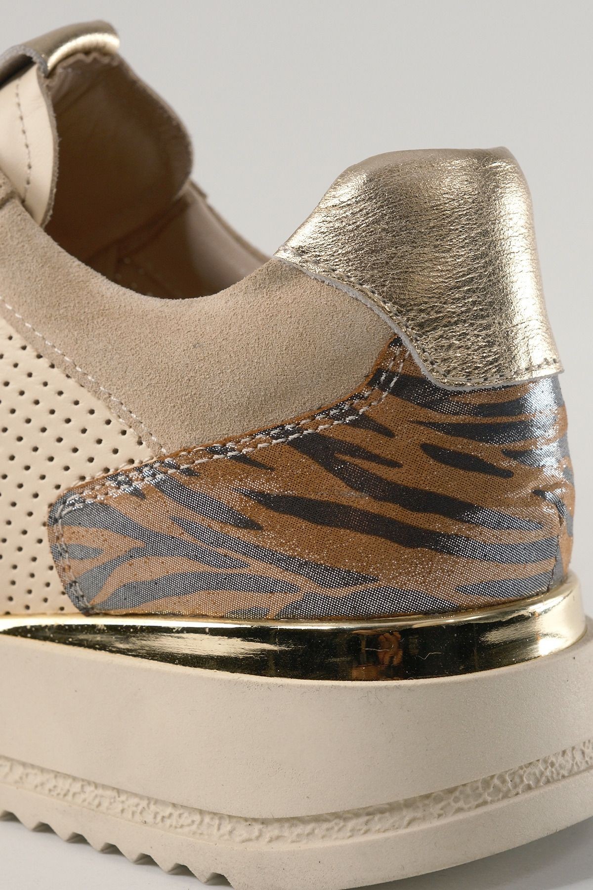 Lavinia Bej Desenli Deri Kadın Sneakers, Hakiki Deri, Günlük Ayakkabı, Spor Ayakkabı 25081
