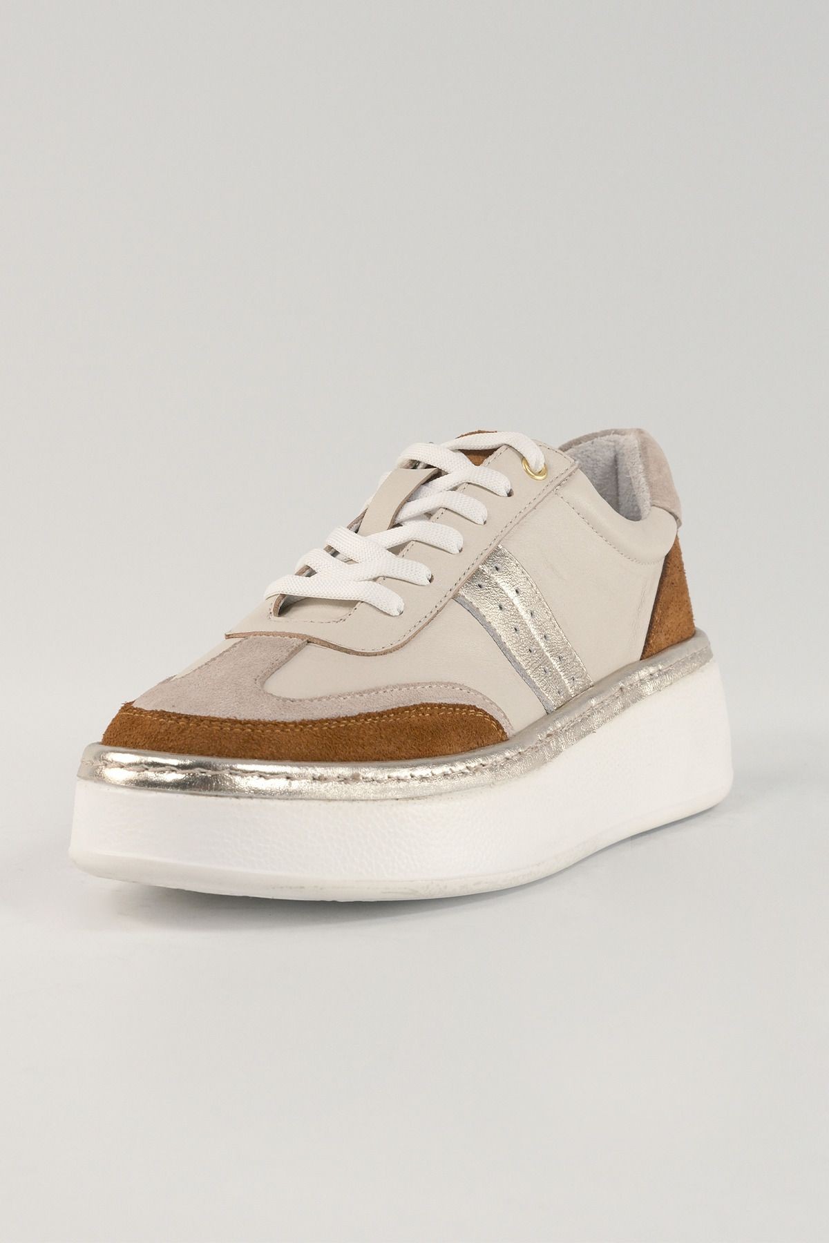 Margaux Bej Deri Kadın Sneakers, Hakiki Deri, Günlük Ayakkabı, Spor Ayakkabı 25221