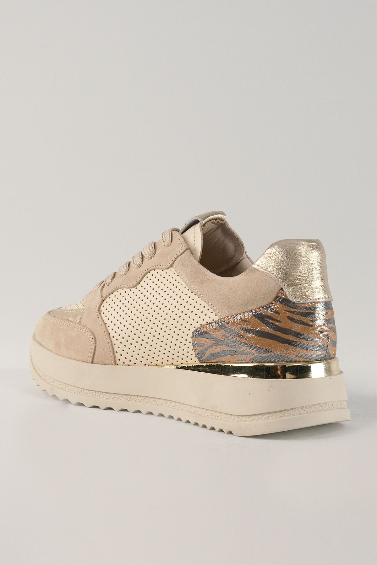 Lavinia Bej Desenli Deri Kadın Sneakers, Hakiki Deri, Günlük Ayakkabı, Spor Ayakkabı 25081