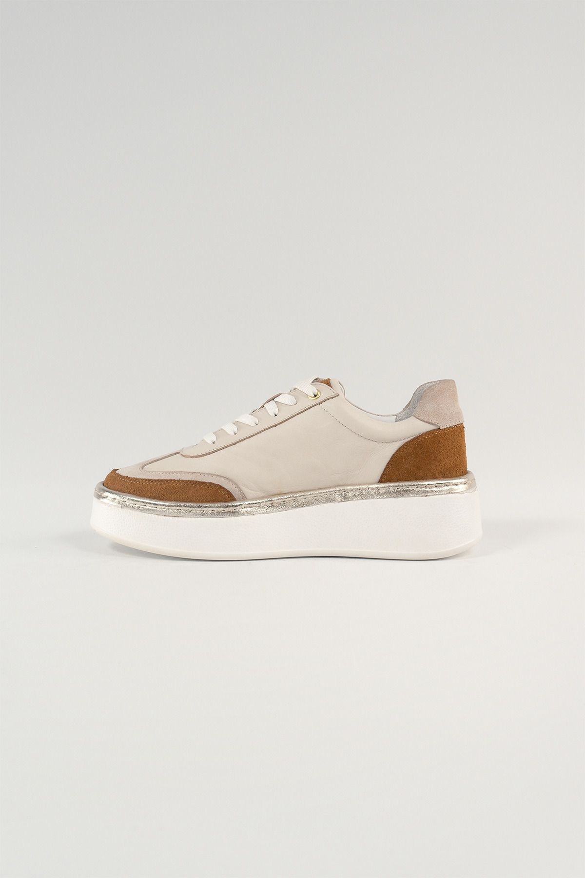Margaux Bej Deri Kadın Sneakers, Hakiki Deri, Günlük Ayakkabı, Spor Ayakkabı 25221