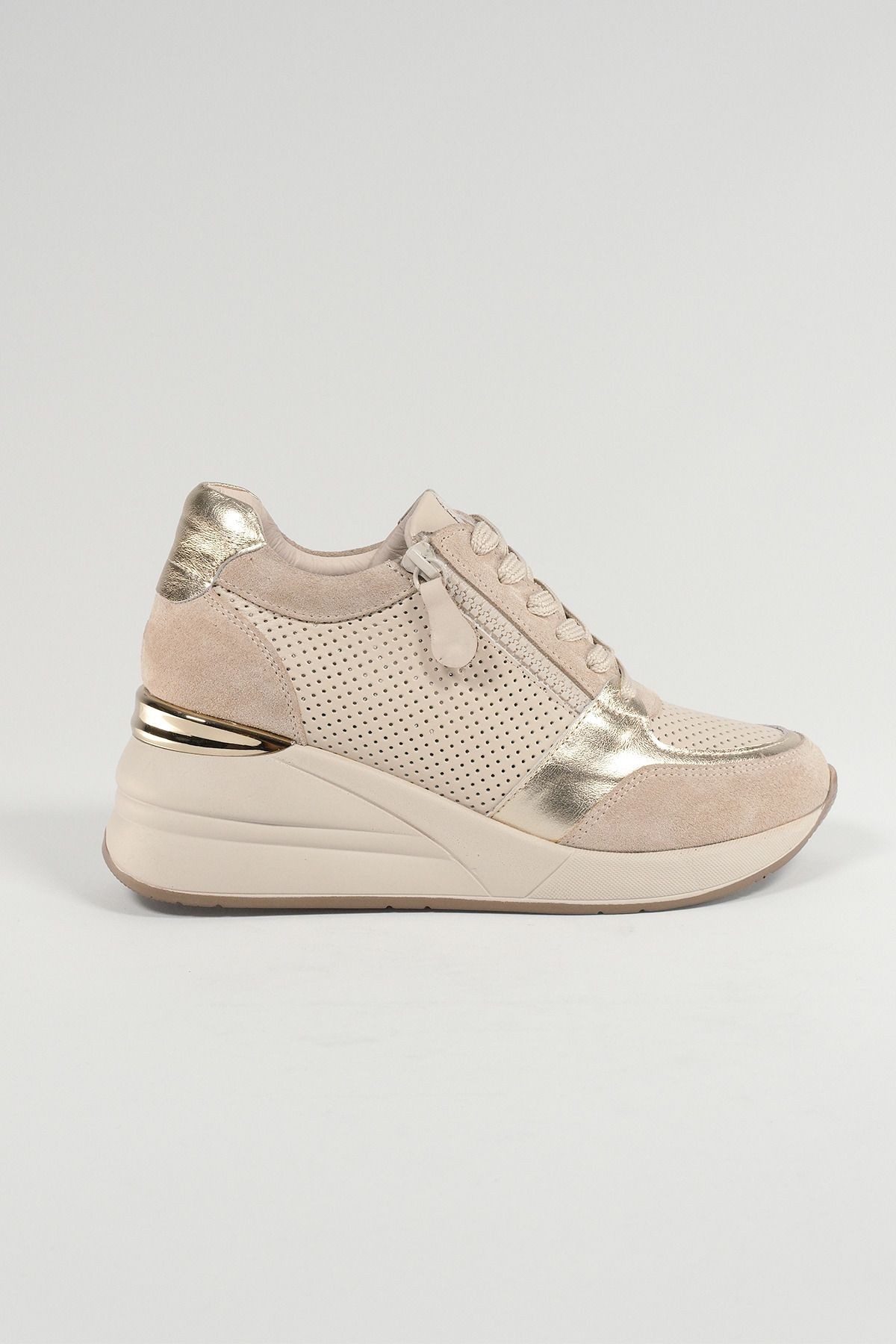 Claudette Bej Deri Kadın Sneakers, Hakiki Deri, Günlük Ayakkabı, Spor Ayakkabı 24221