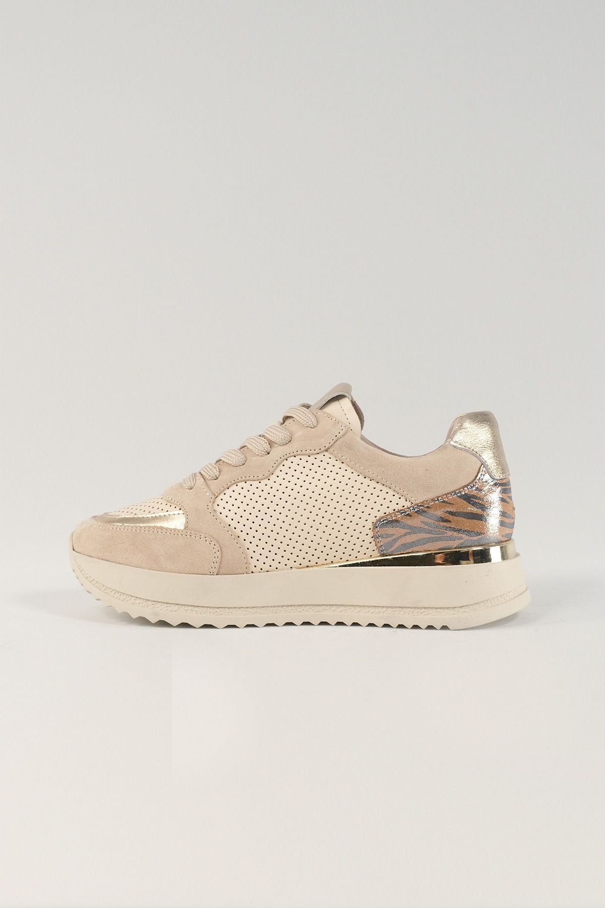 Lavinia Bej Desenli Deri Kadın Sneakers, Hakiki Deri, Günlük Ayakkabı, Spor Ayakkabı 25081