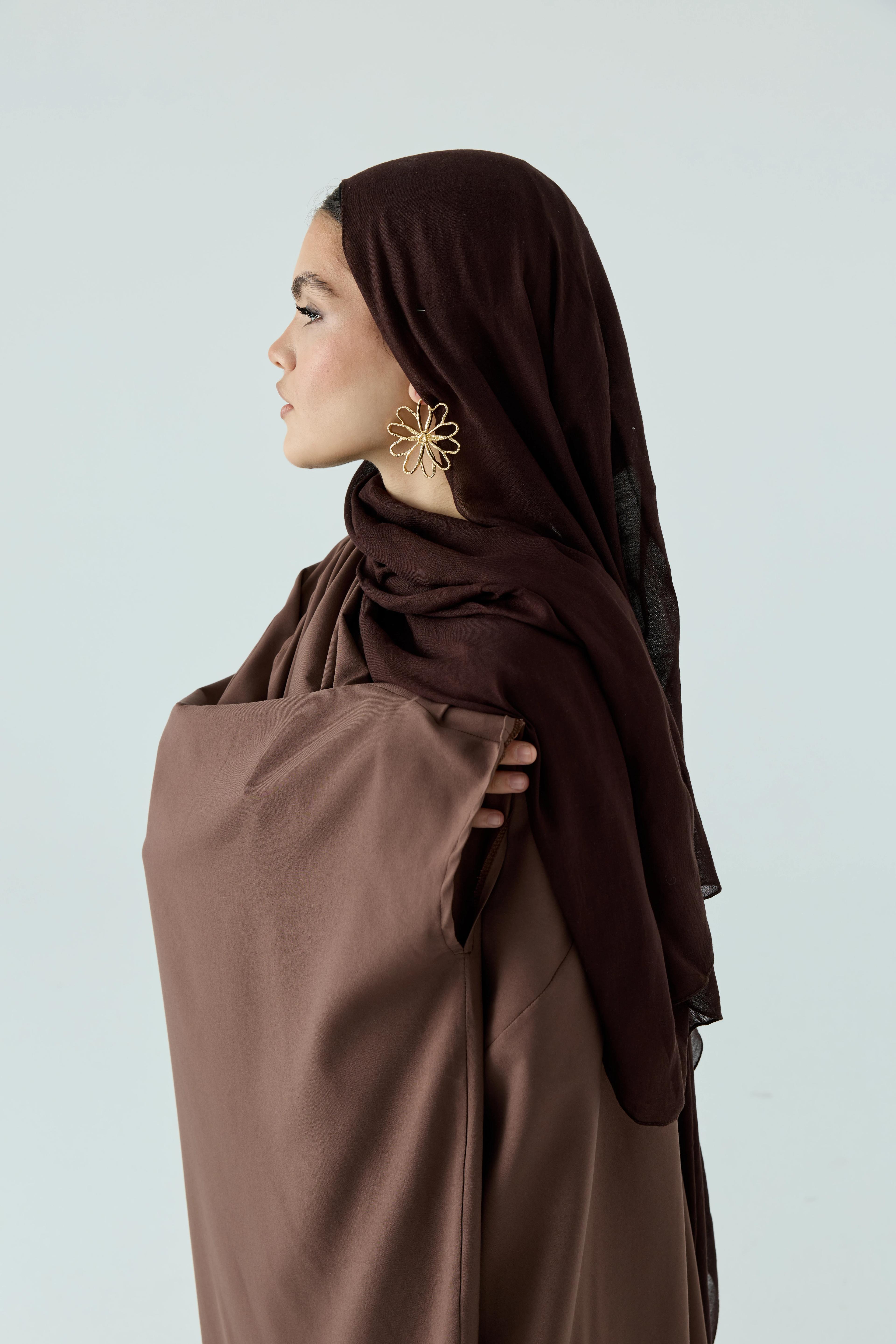 Kahverengi Şal Detaylı Abaya