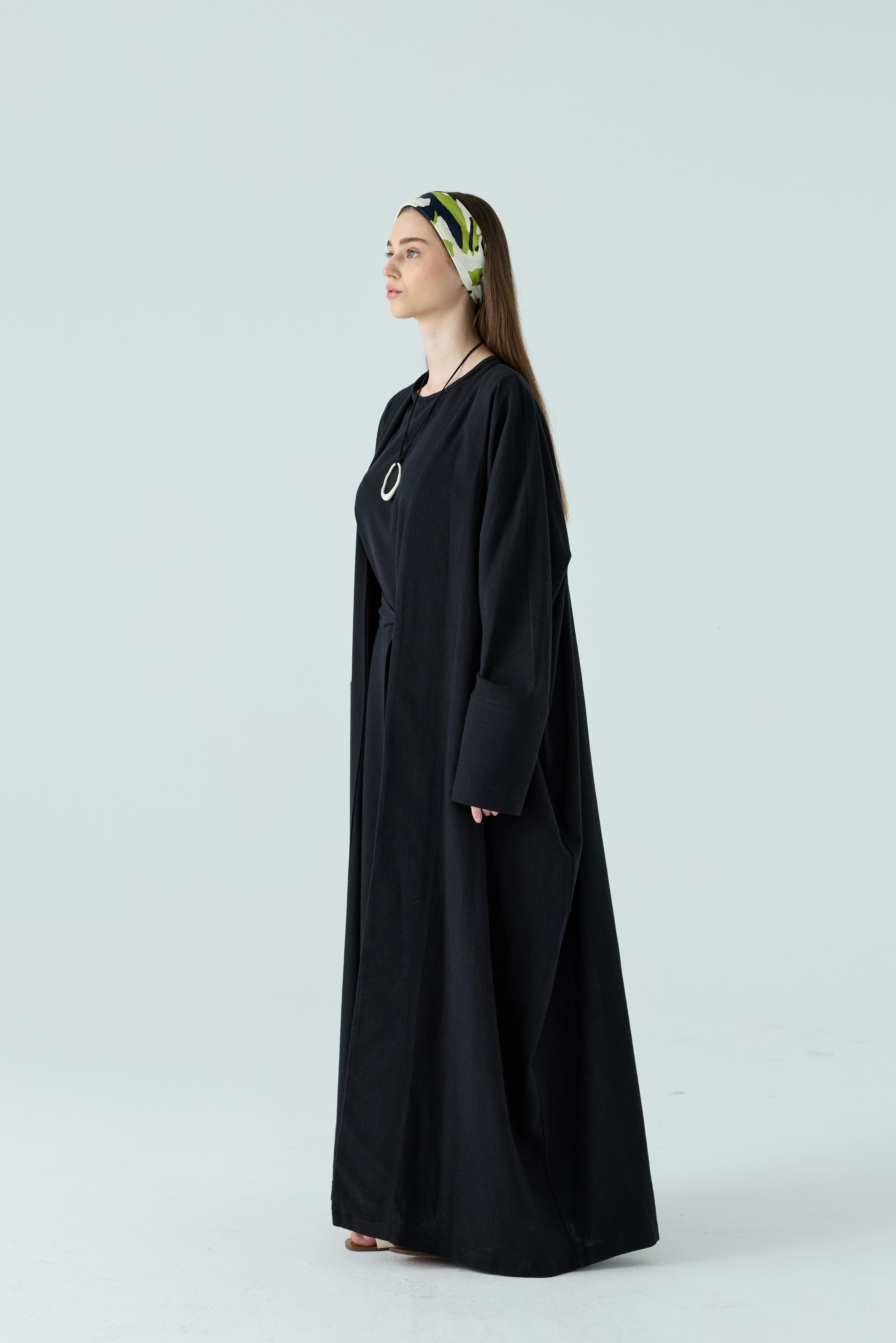 Siyah Pamuklu Takım Abaya