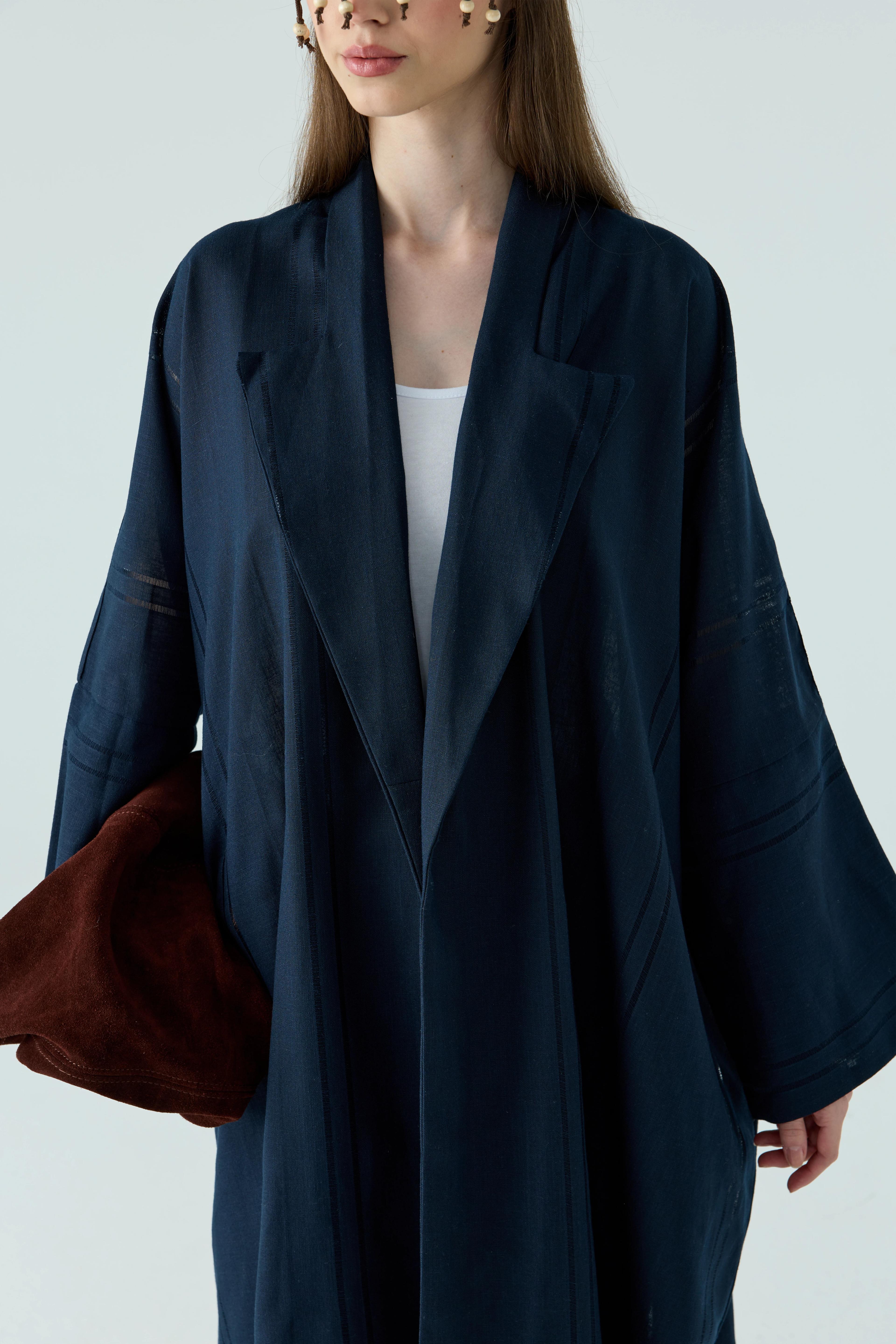 Lacivert Linen Abaya
