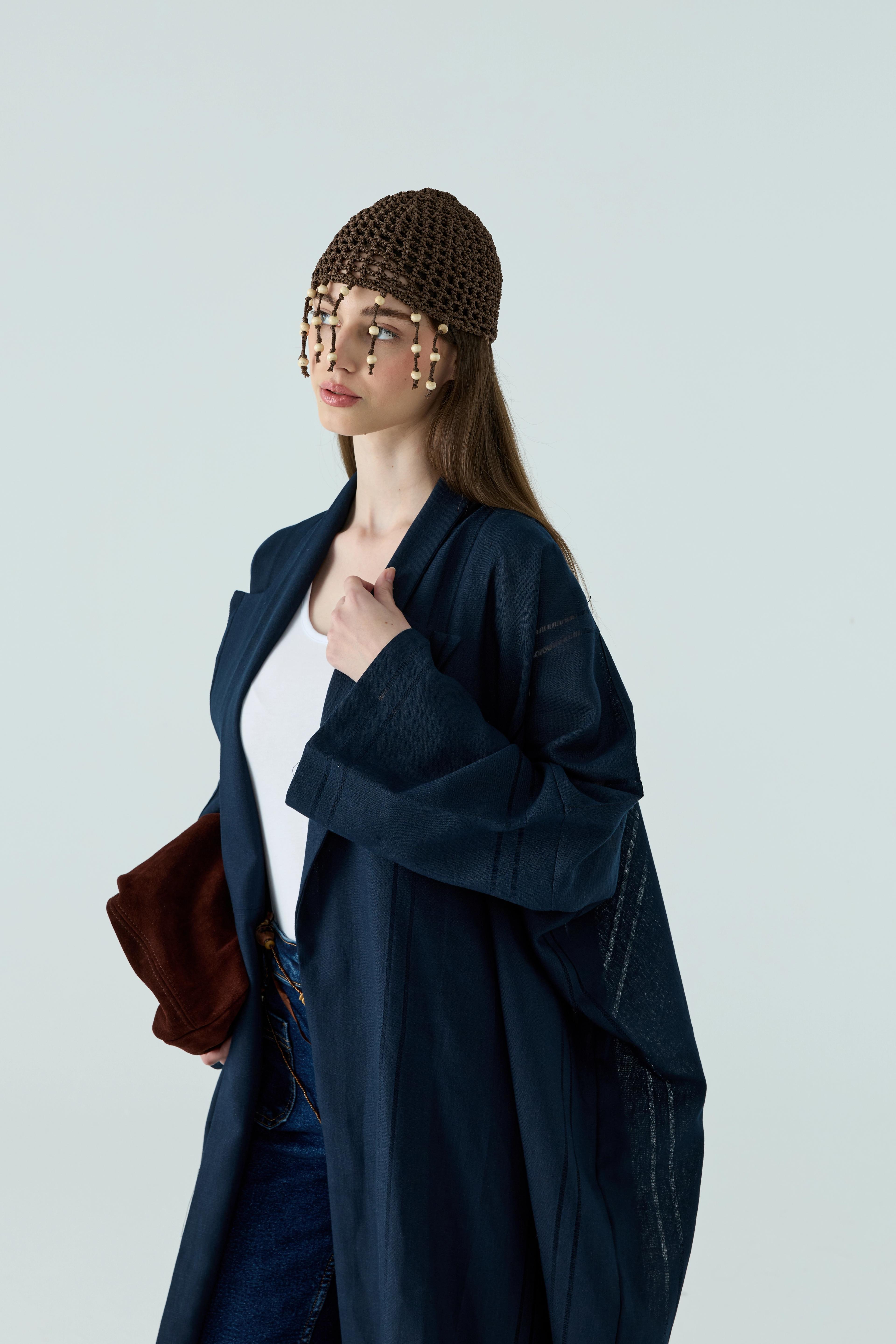 Lacivert Linen Abaya