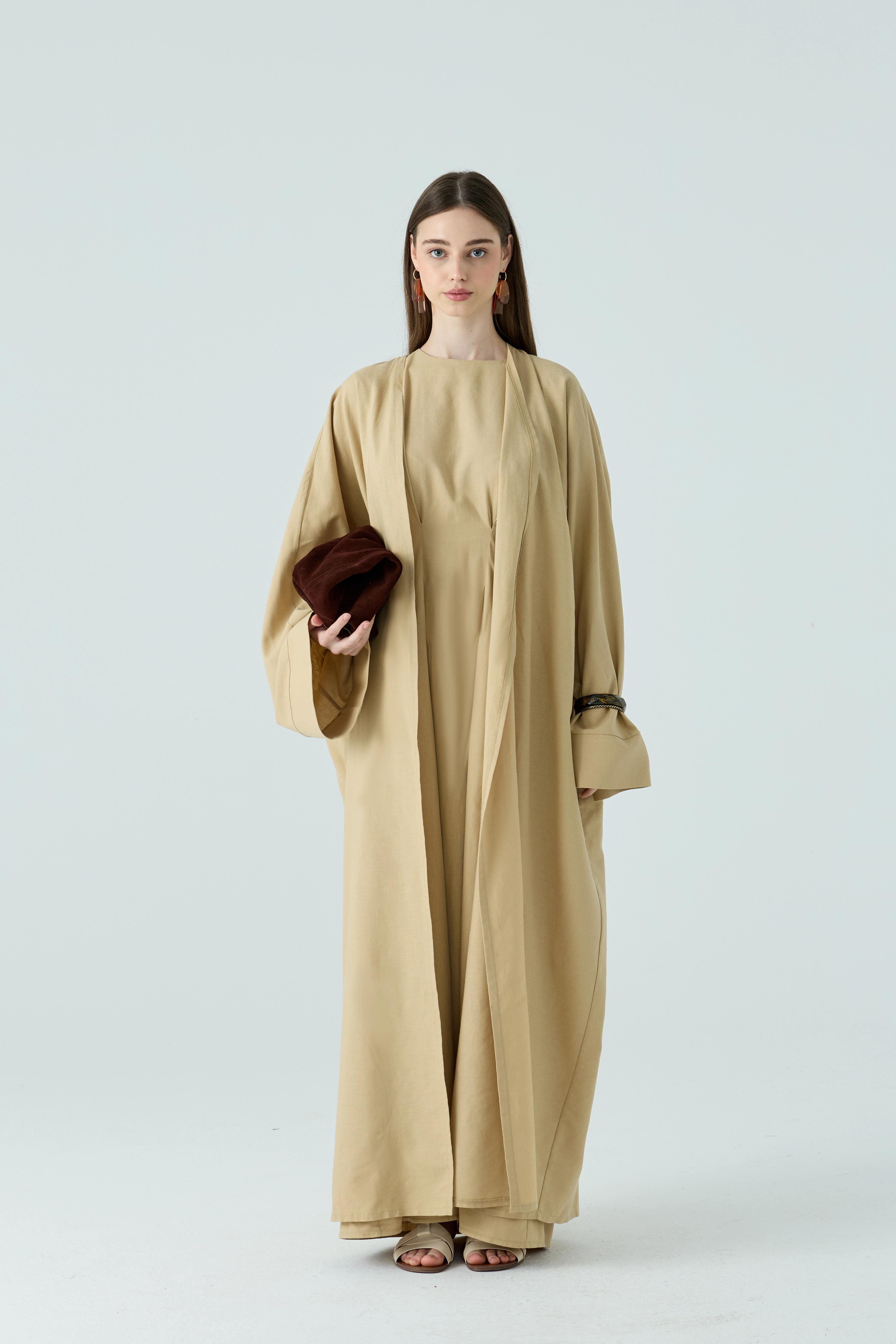 Camel Pile Detaylı Takım Abaya