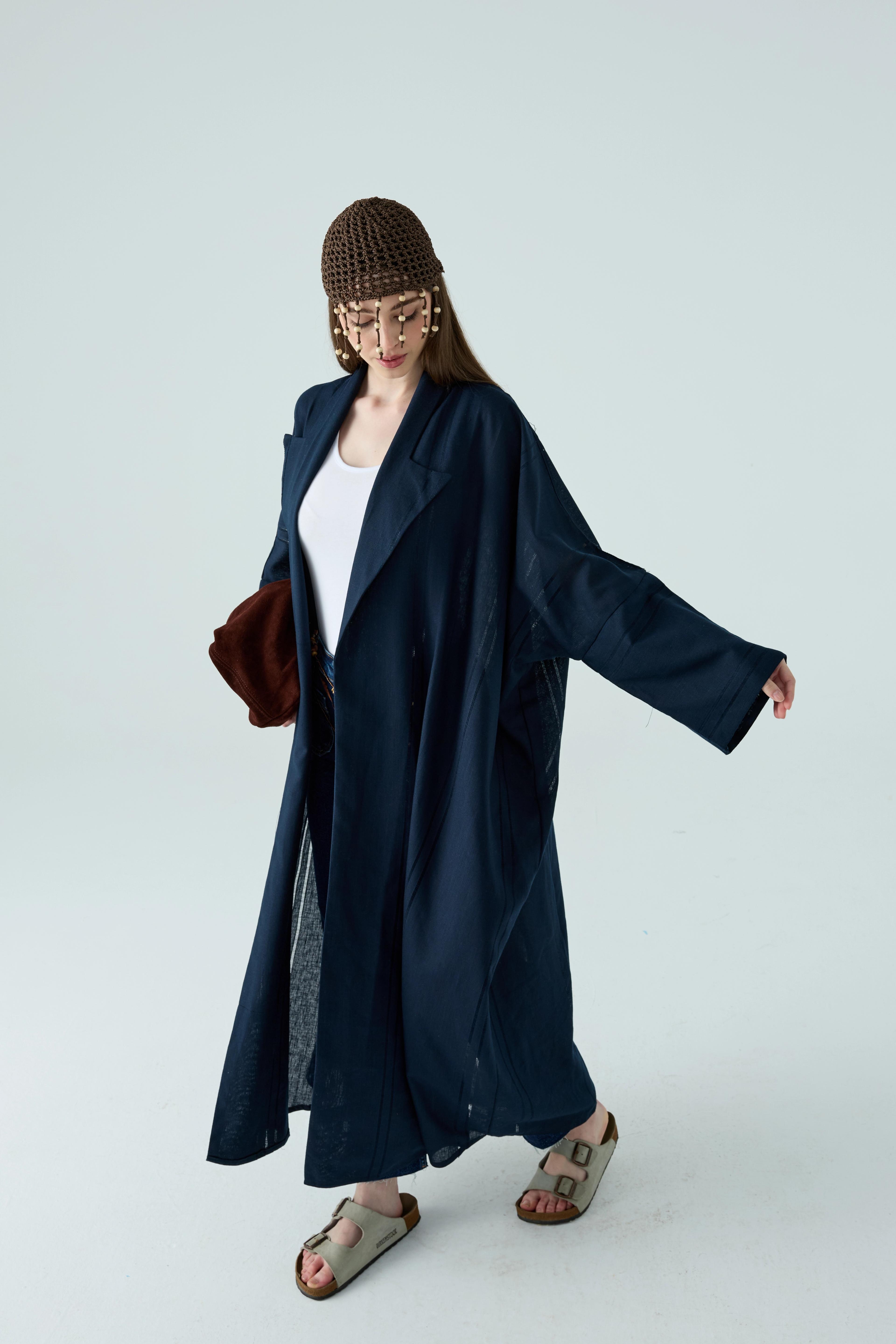 Lacivert Linen Abaya
