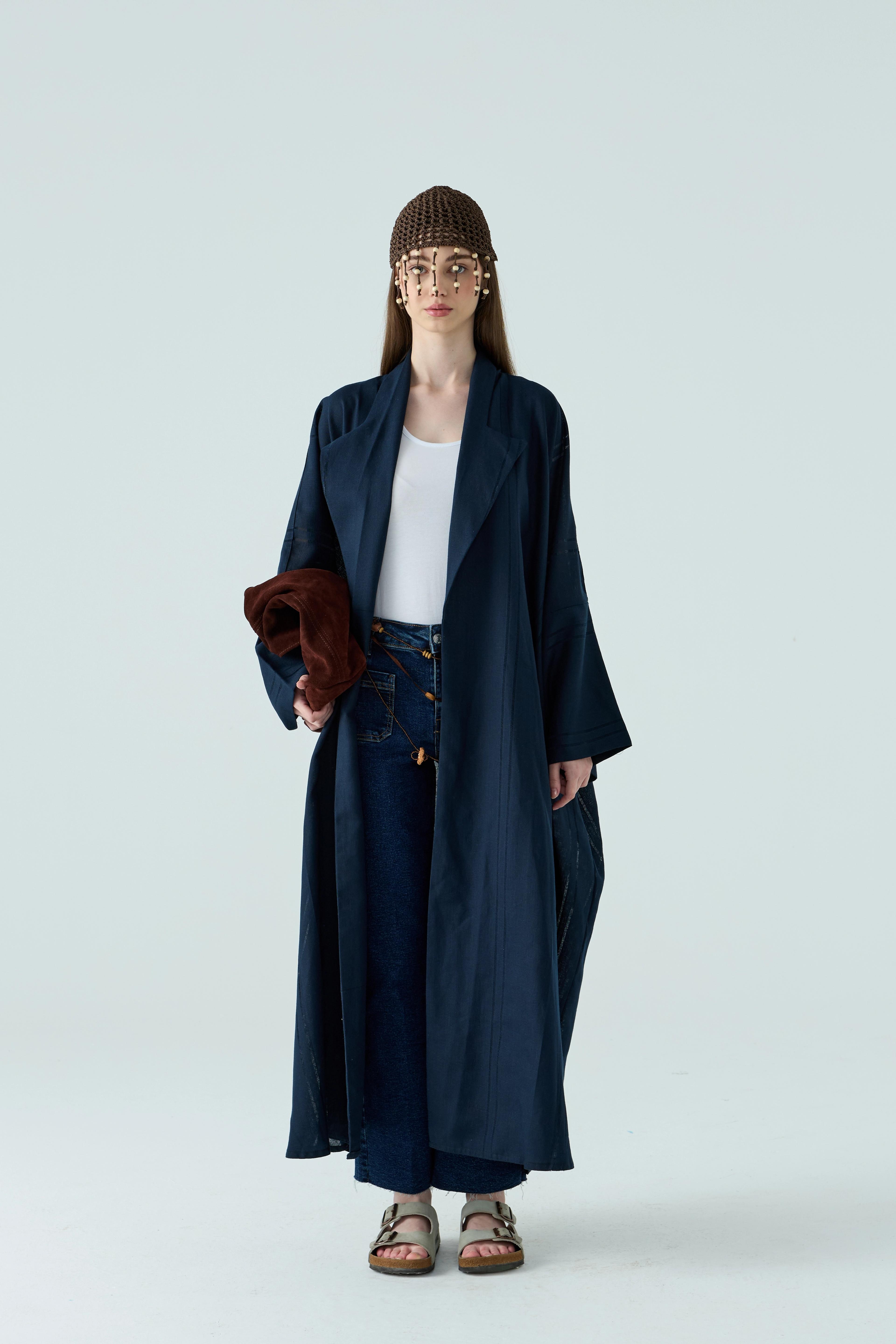 Lacivert Linen Abaya