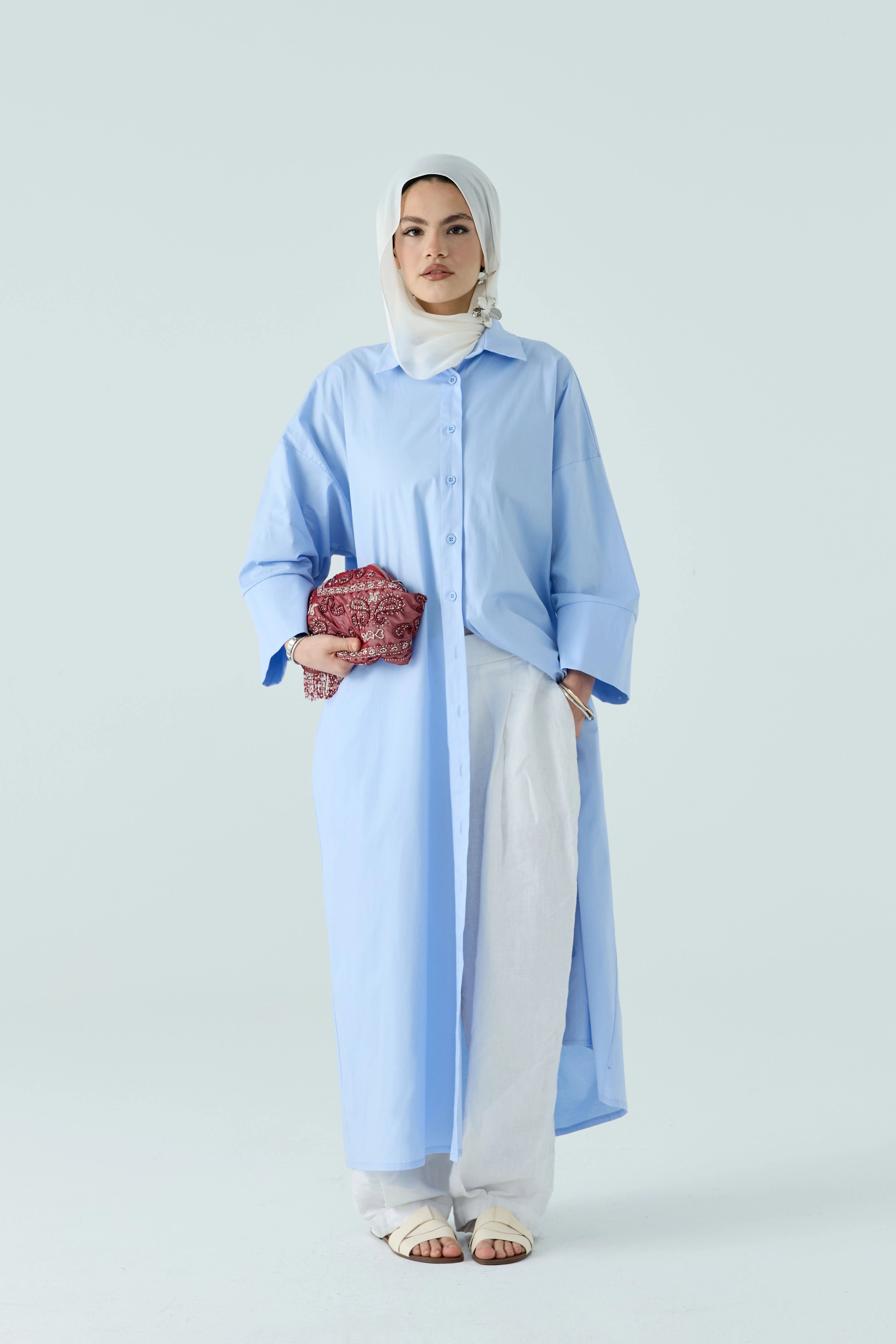 Mavi Oversize Shirt Abaya