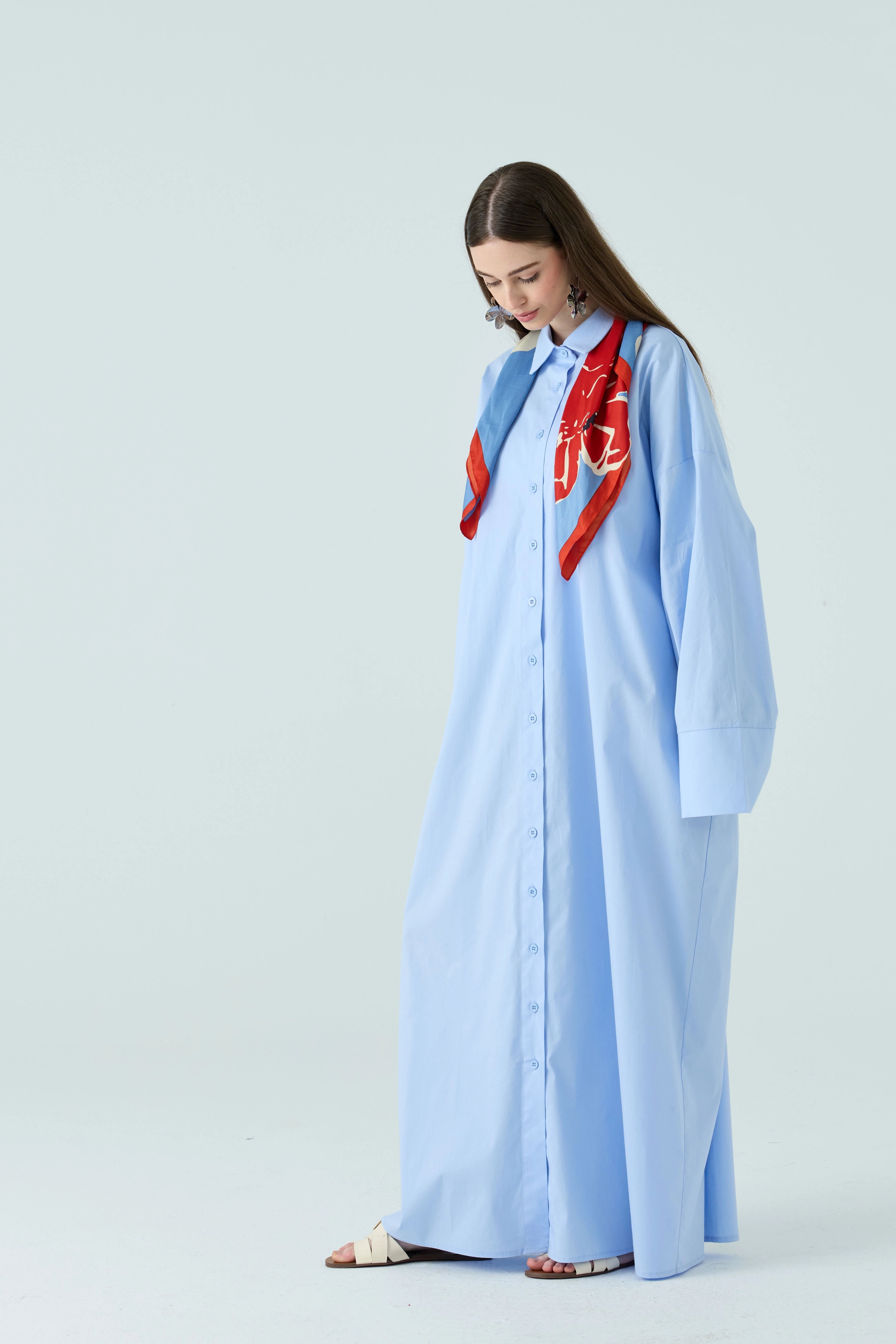 Mavi Oversize Shirt Abaya