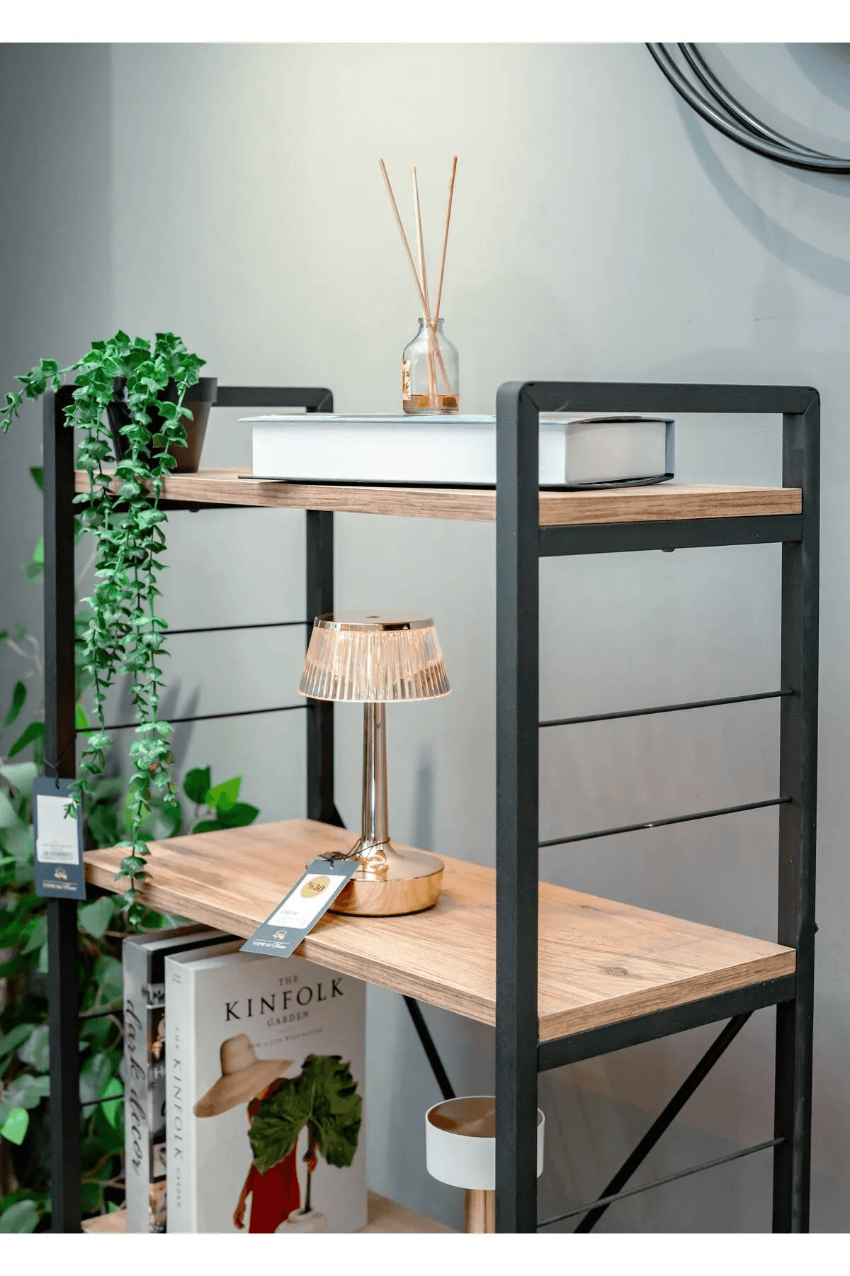 5 Katlı Metal Ahşap Raflı Kitaplık – Çok Amaçlı Raf Sistemi