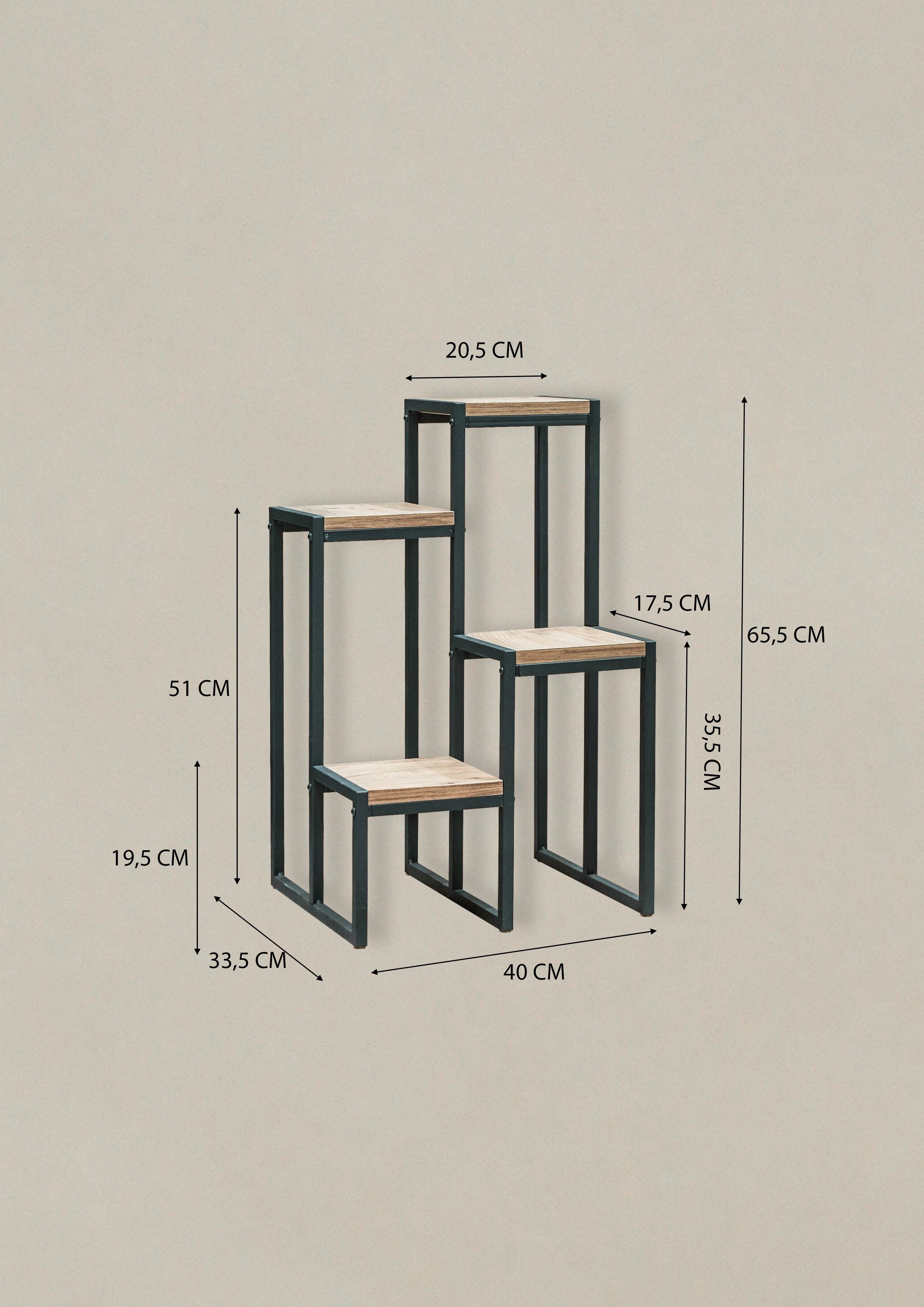 4 Raflı Metal Saksılık - Dekoratif Ahşap Saksı Standı